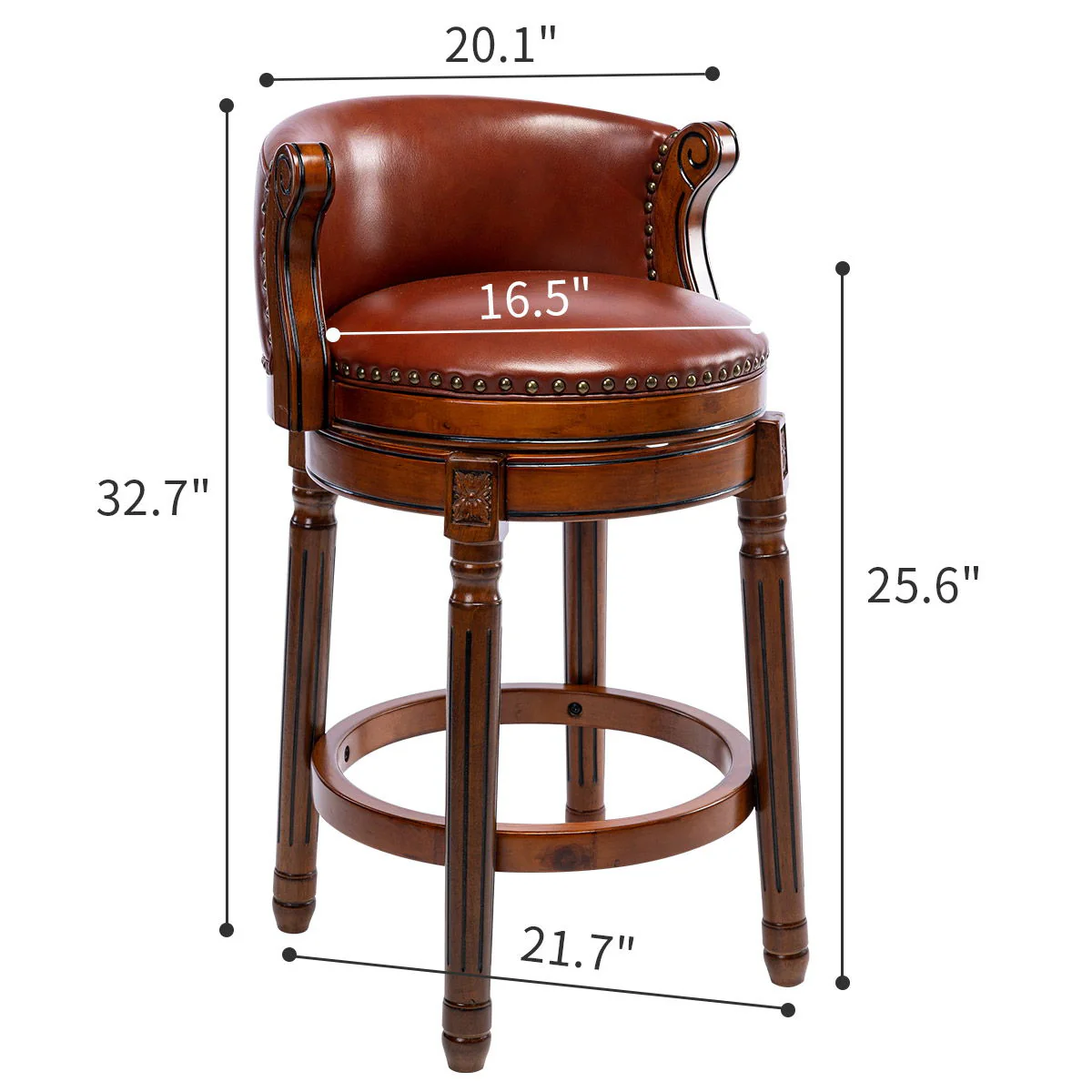 Seat Height 26'' Cow Top Wooden Bar Stool, 360 Degree Swivel Bar Height Chair With Backs For Home Kitchen Counter - Image 4