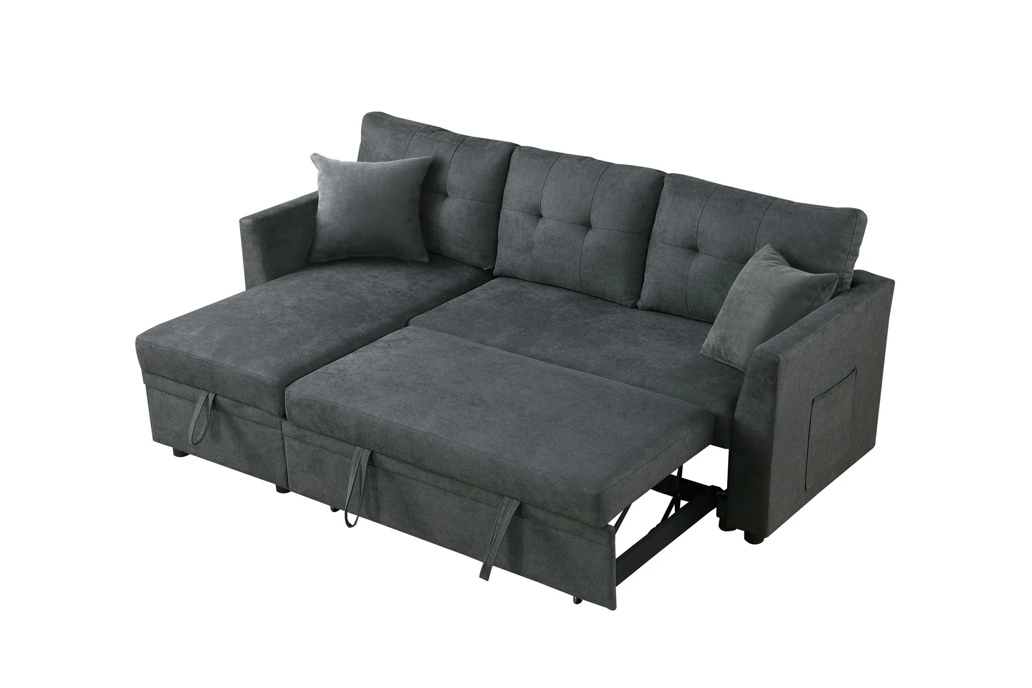 Sectional Sofa Bed L Shaped Sofa Couch Bed With USB Port, Reversible Chaise With Storage - Image 5