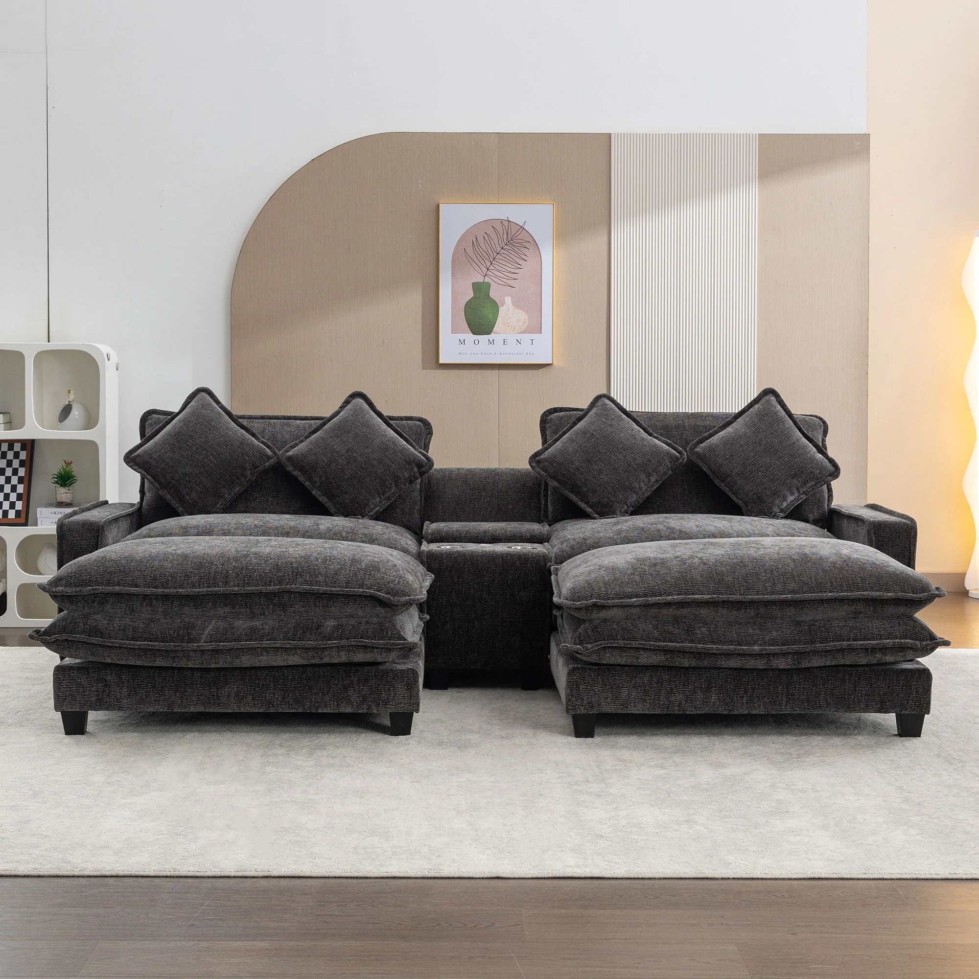 Sectional Sofa Upholstered Sofa With Two Removable Ottoman, Two USB Ports, Two Cup Holders And Large Storage Box For Living Room - Image 15