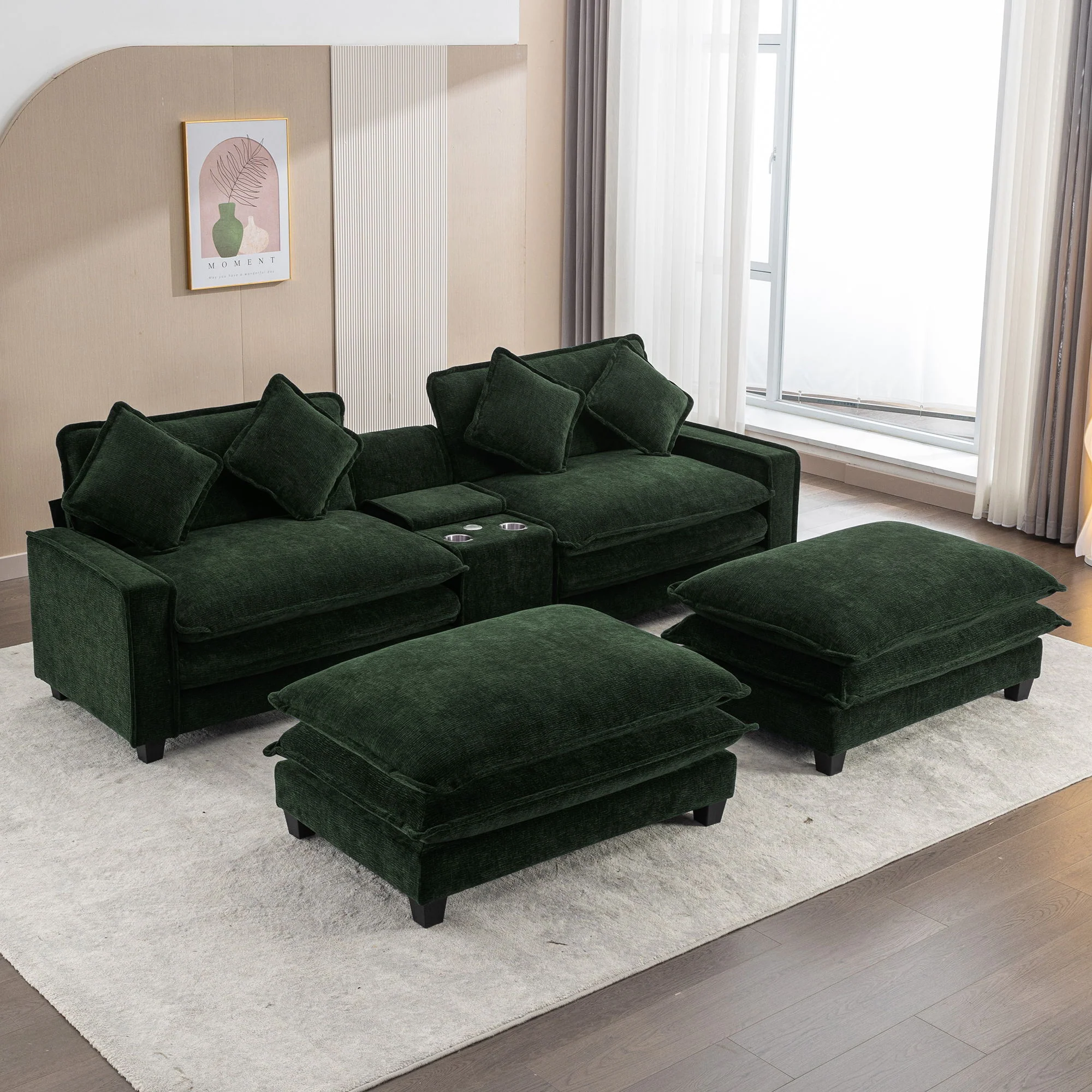 Sectional Sofa Upholstered Sofa With Two Removable Ottoman, Two USB Ports, Two Cup Holders And Large Storage Box For Living Room - Image 33