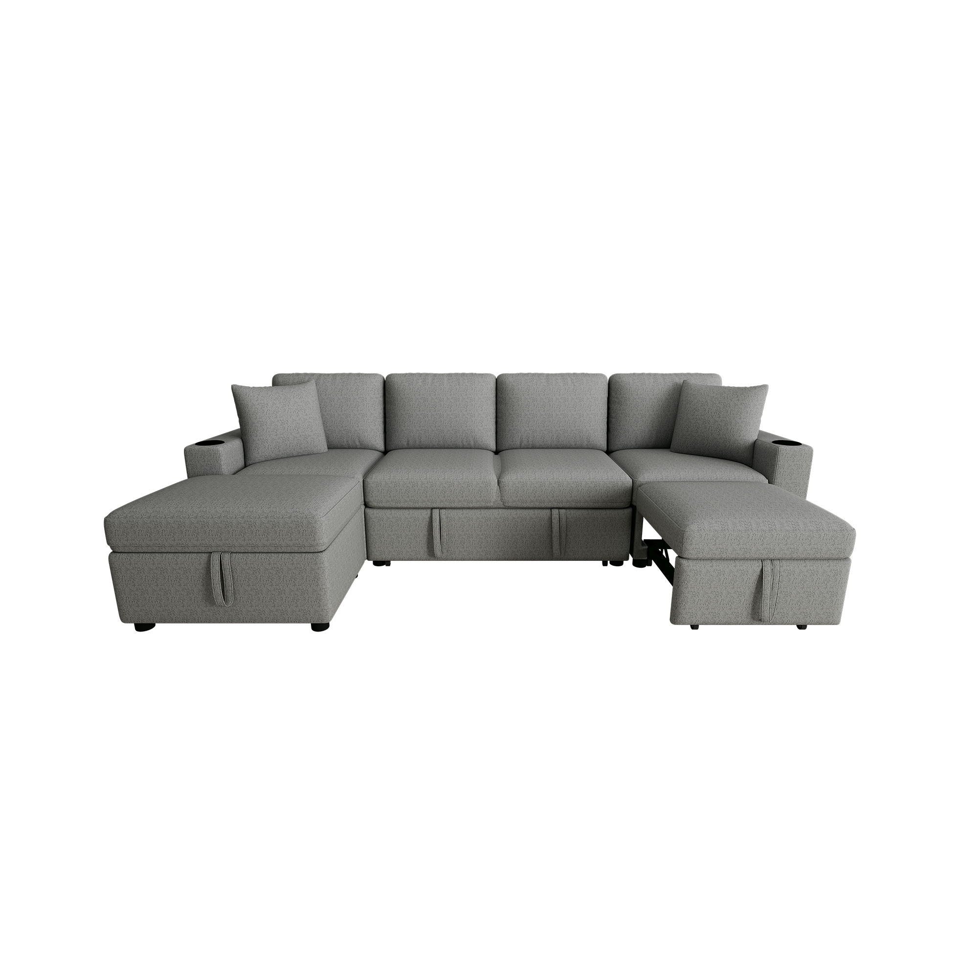 Sectional Sofa Convertible Pull-Out Bed With Storage Ottoman & USB Ports - Image 3