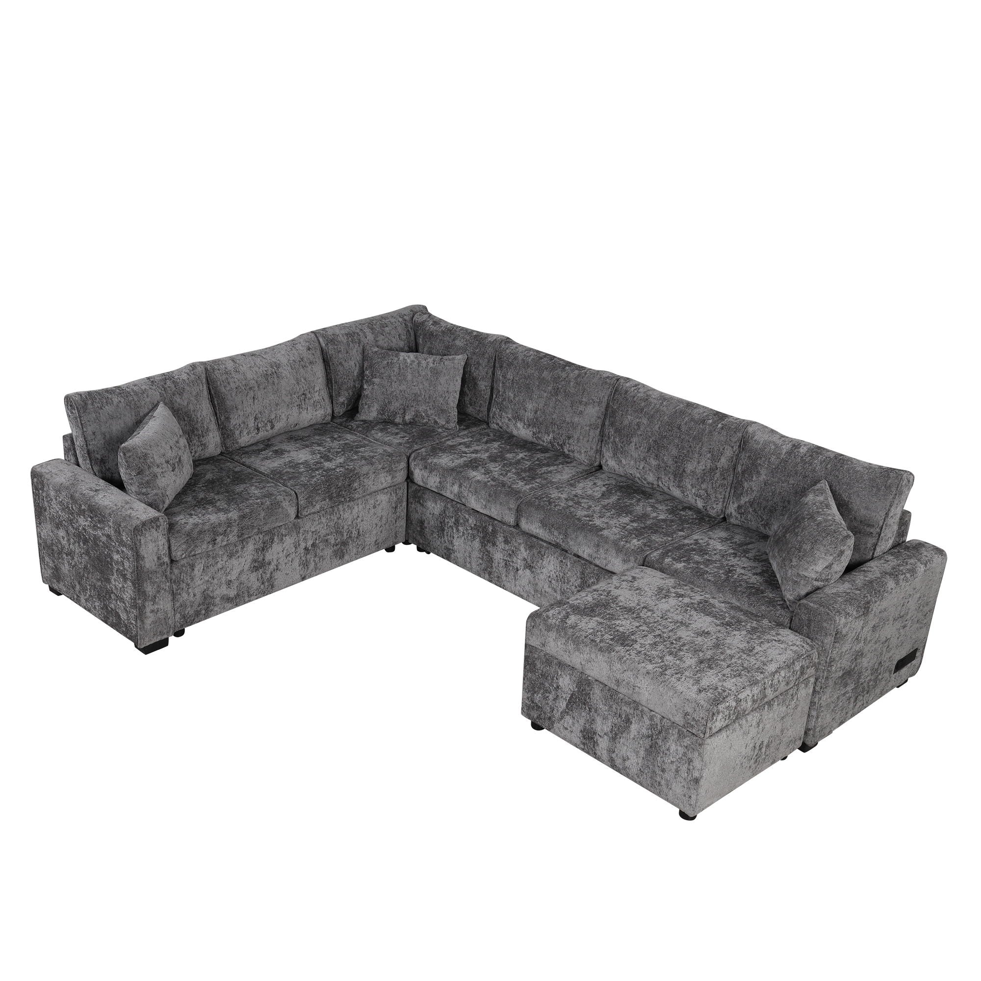 Sectional Sofa Pull-Out Sofa Bed Sleeper With A Storage Ottoman, Three Pillows And Charging Devices For Living Room - Image 2