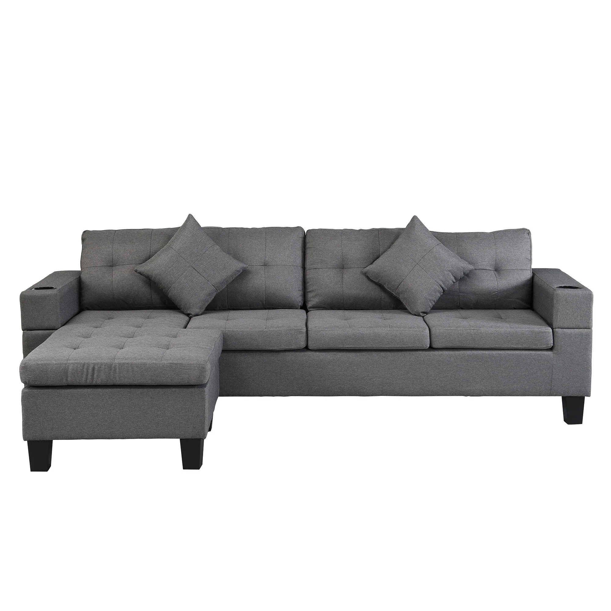 Sectional Sofa Set For Living Room With L Shape Chaise Lounge, Cup Holder And Left Or Right Hand Chaise Modern 4 Seat - Image 4