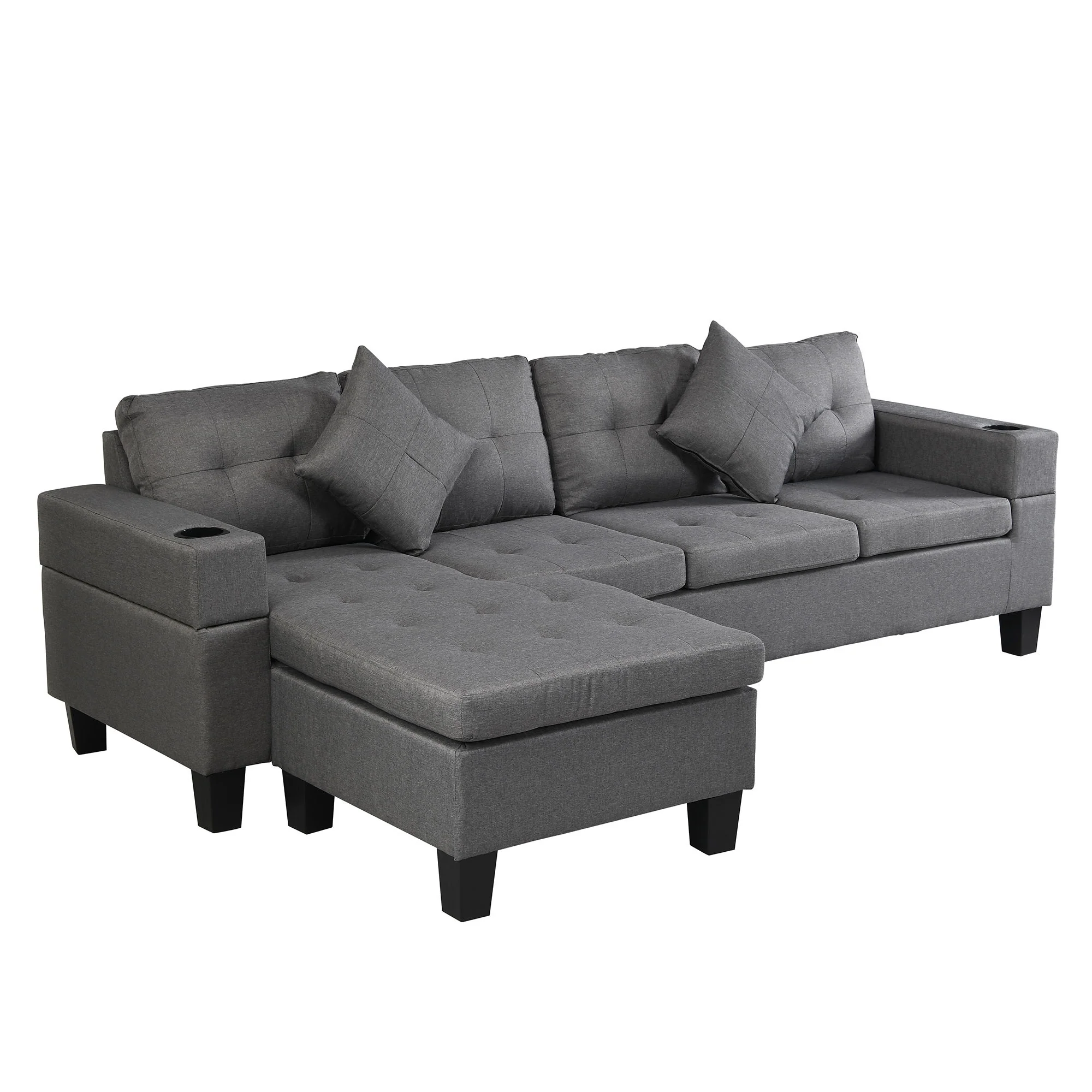 Sectional Sofa Set For Living Room With L Shape Chaise Lounge, Cup Holder And Left Or Right Hand Chaise Modern 4 Seat - Image 8