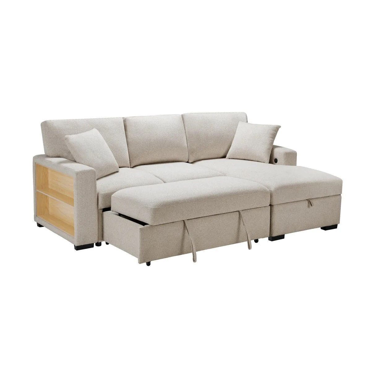 Sectional with Right Chaise, Pull-out Bed, Hidden Storage and Shelves, Charging Ports - Image 3