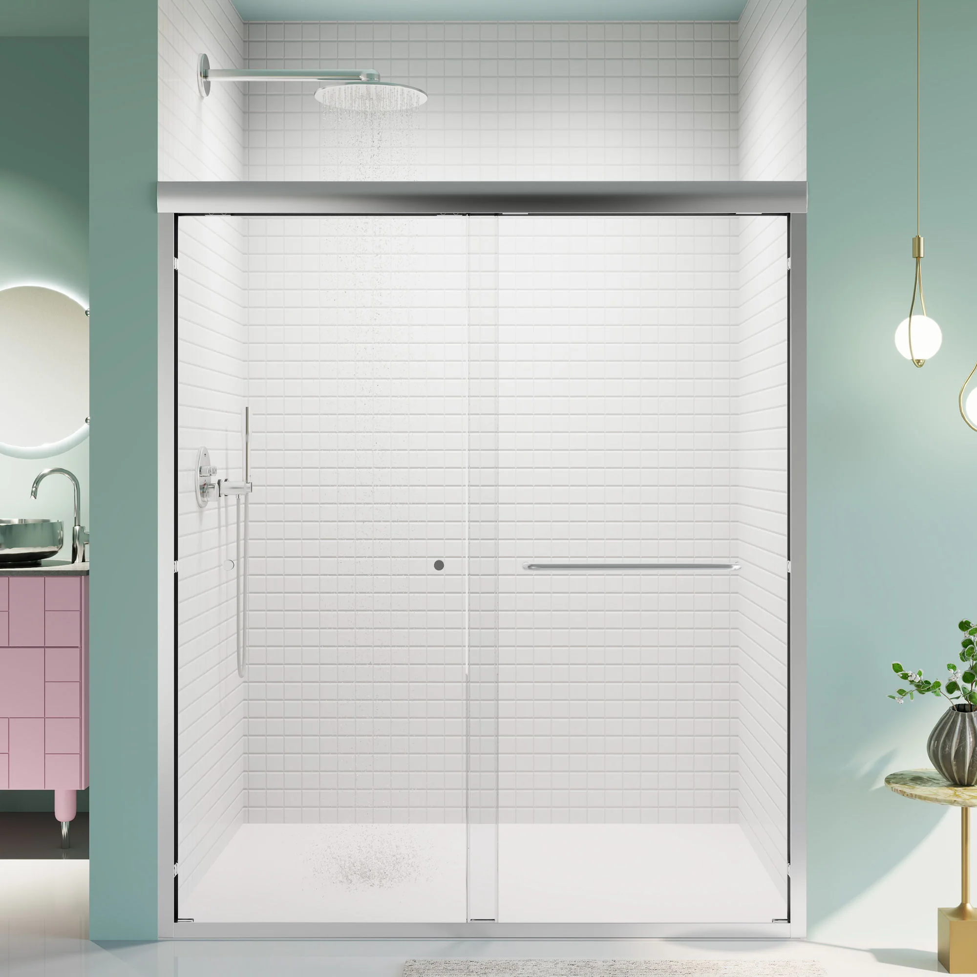Semi-Frameless Double Sliding Shower Door, Bypass Shower Door, 1 / 4" (6Mm) Thick SGCC Tempered Glass Door - Image 13