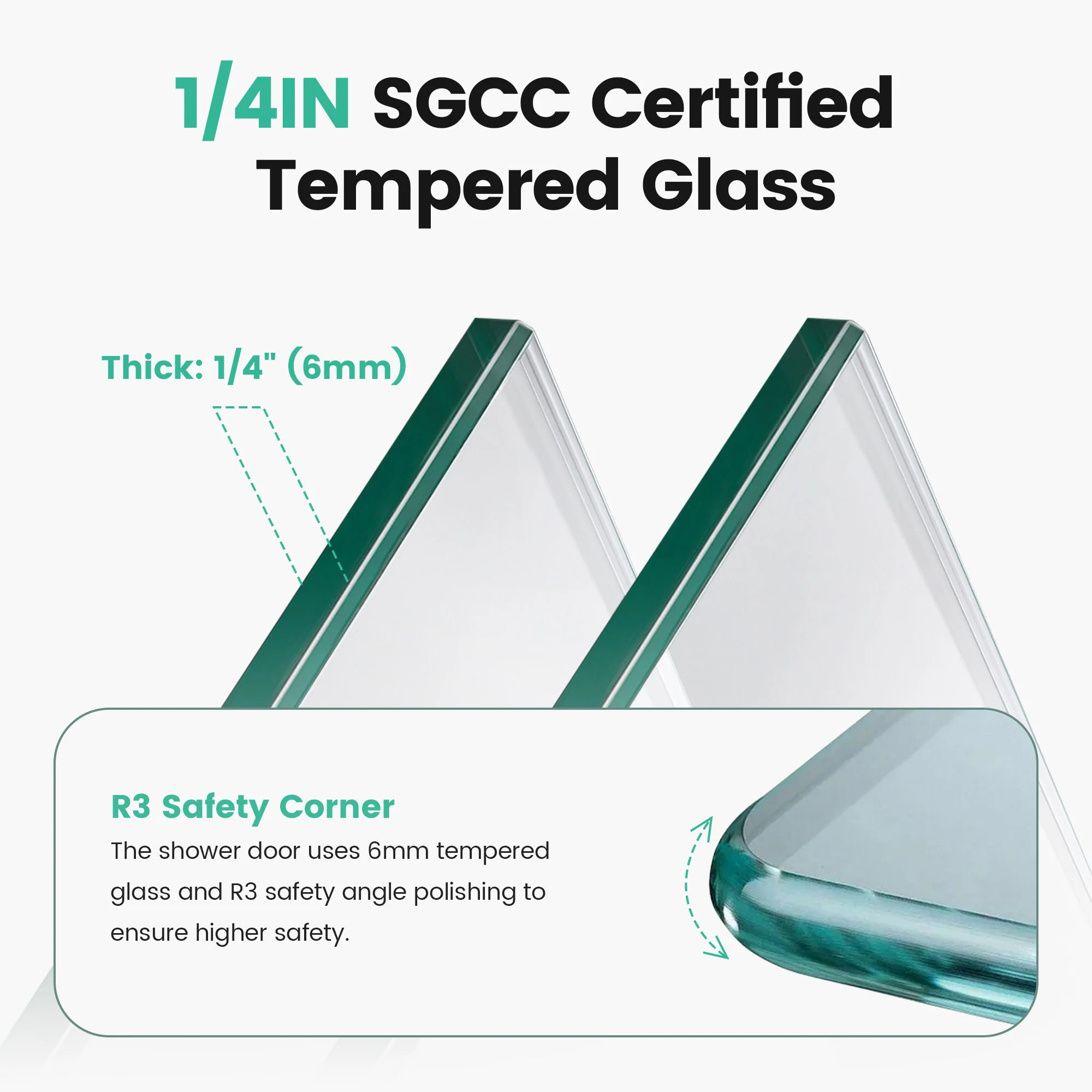 Semi-Frameless Double Sliding Shower Door, Bypass Shower Door, 1 / 4" (6Mm) Thick SGCC Tempered Glass Door - Image 18