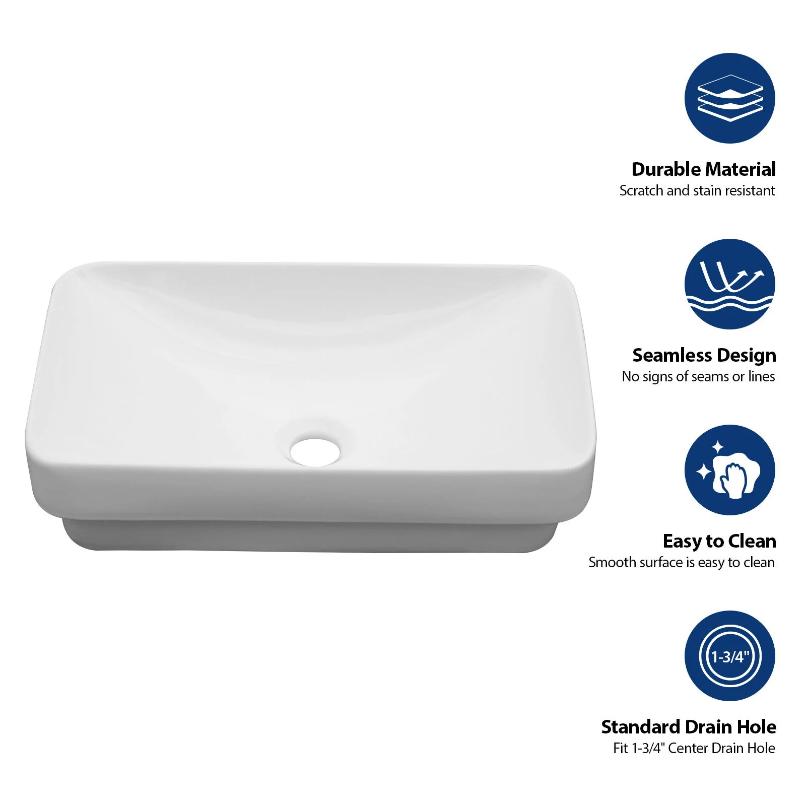 Semi Recessed Bathroom Sink With Countertop Vessel Design, 19" X 12" - White - Image 6
