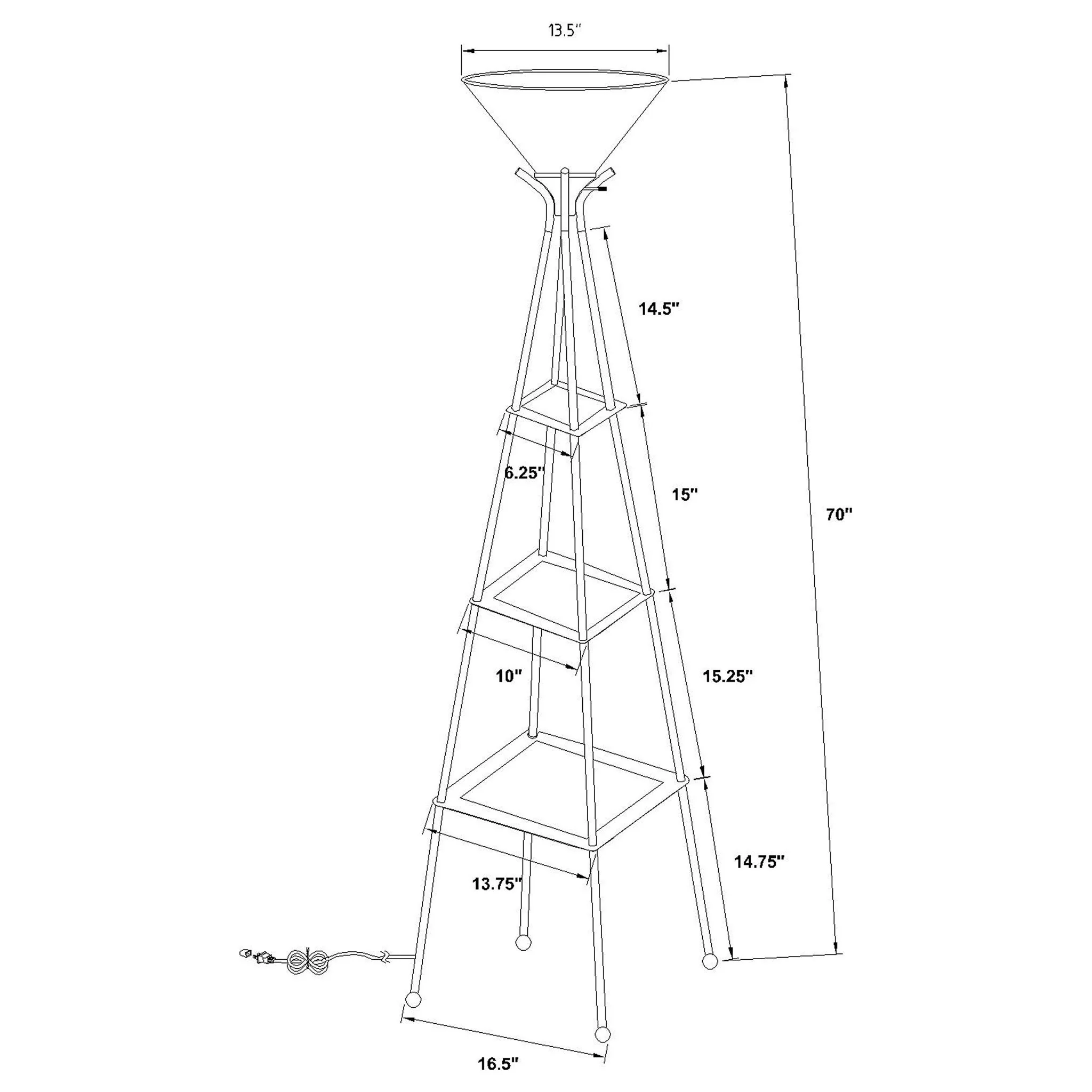 Sentinel - 3 Shelf Frosted Torchiere Floor Lamp With Shelves - Black - Image 3