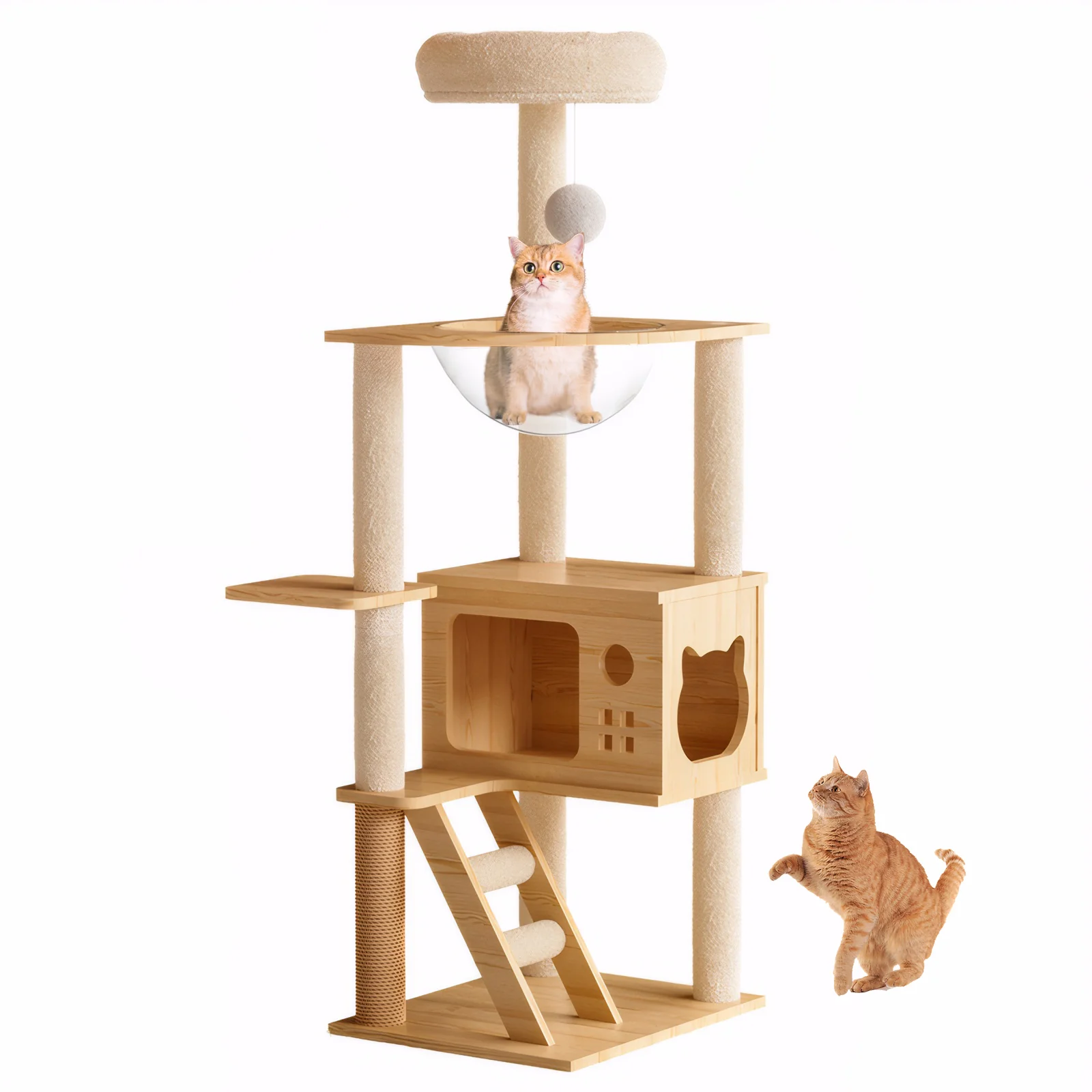 Serene 48" Modern Wood Cat Tower with Acrylic Hammock and Sisal Posts - Image 6