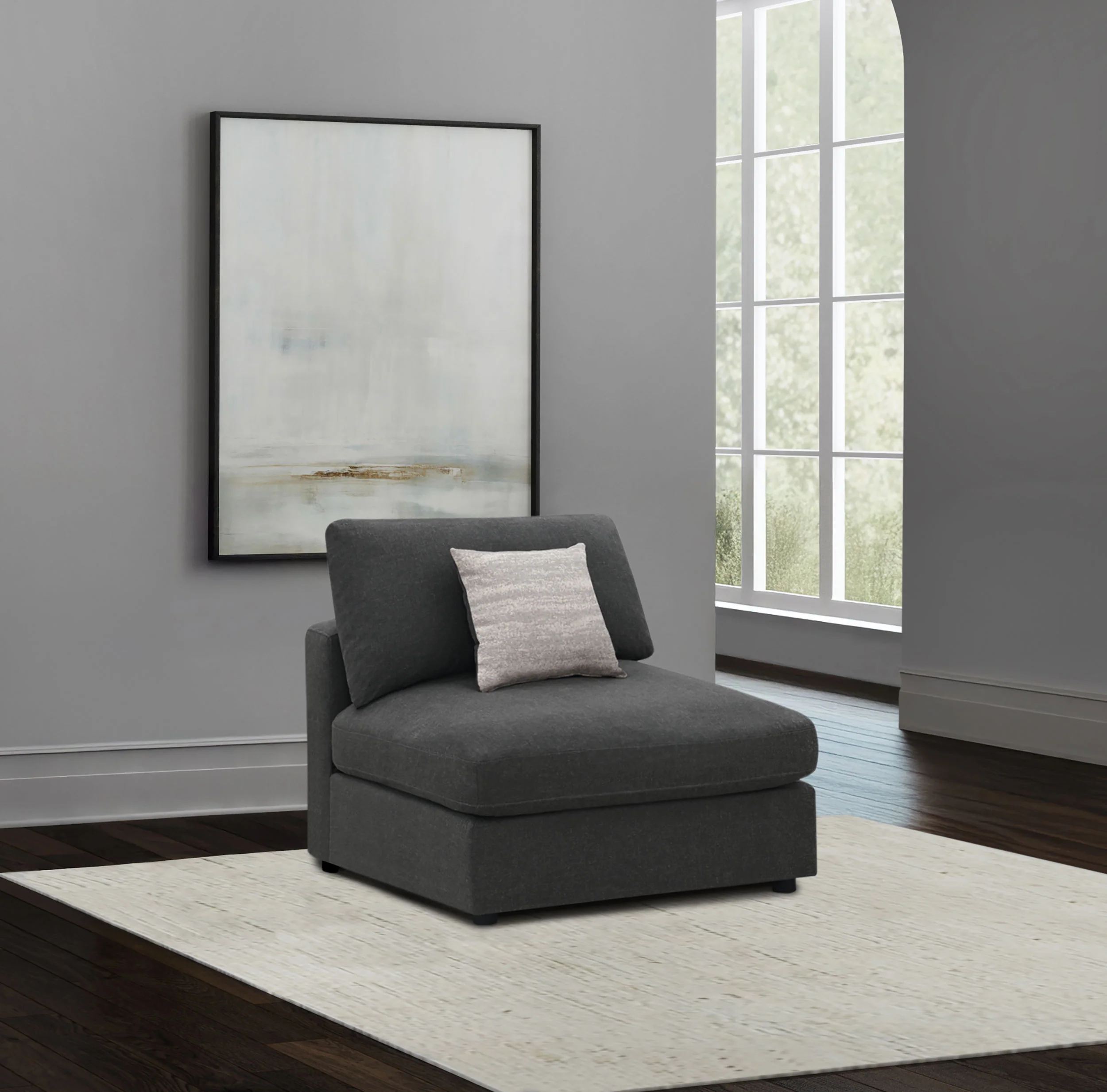 Serene Upholstered Armless Chair in Charcoal - Image 4