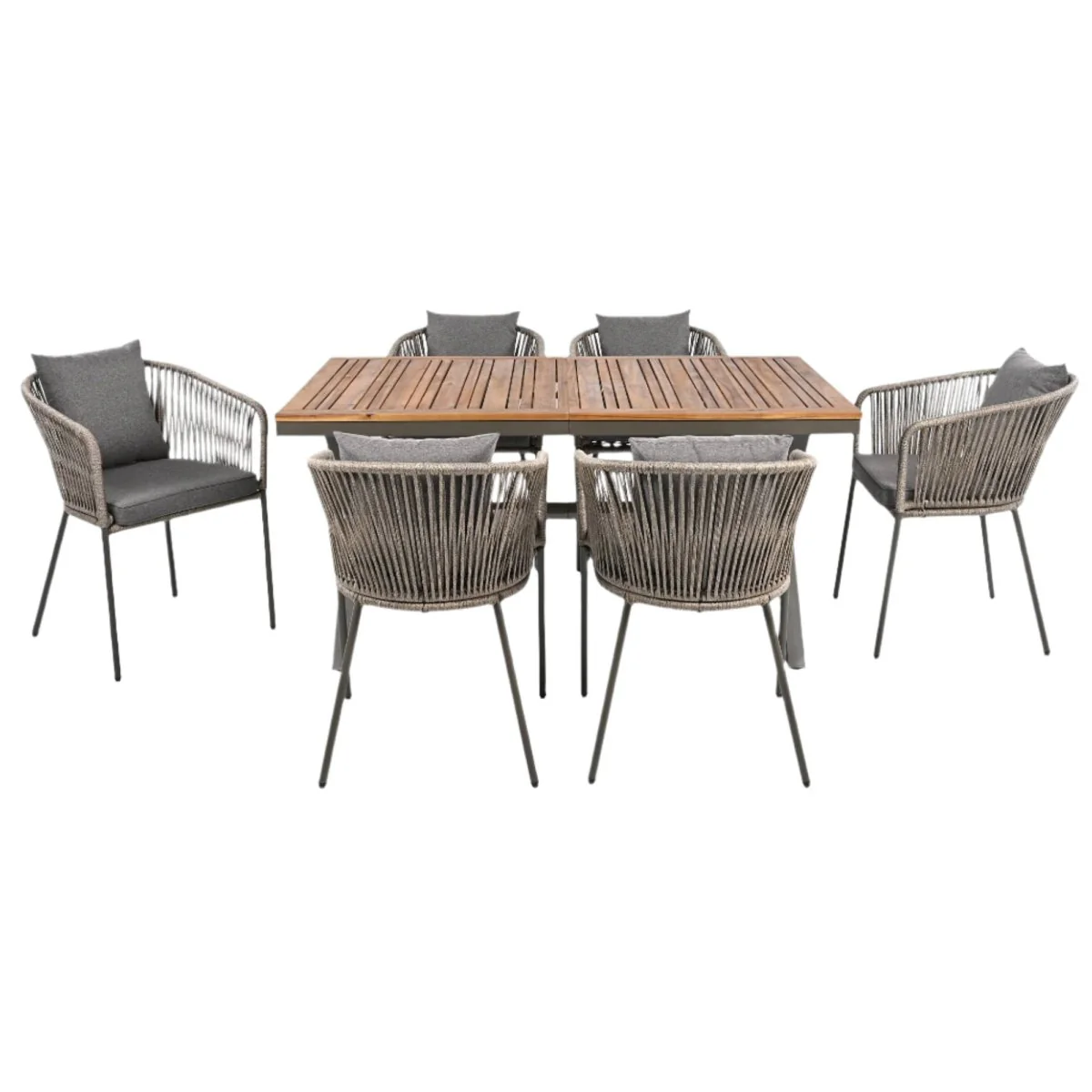 Serino 7 Piece Outdoor Dining Set Grey Rope and Acacia Wood - Image 4