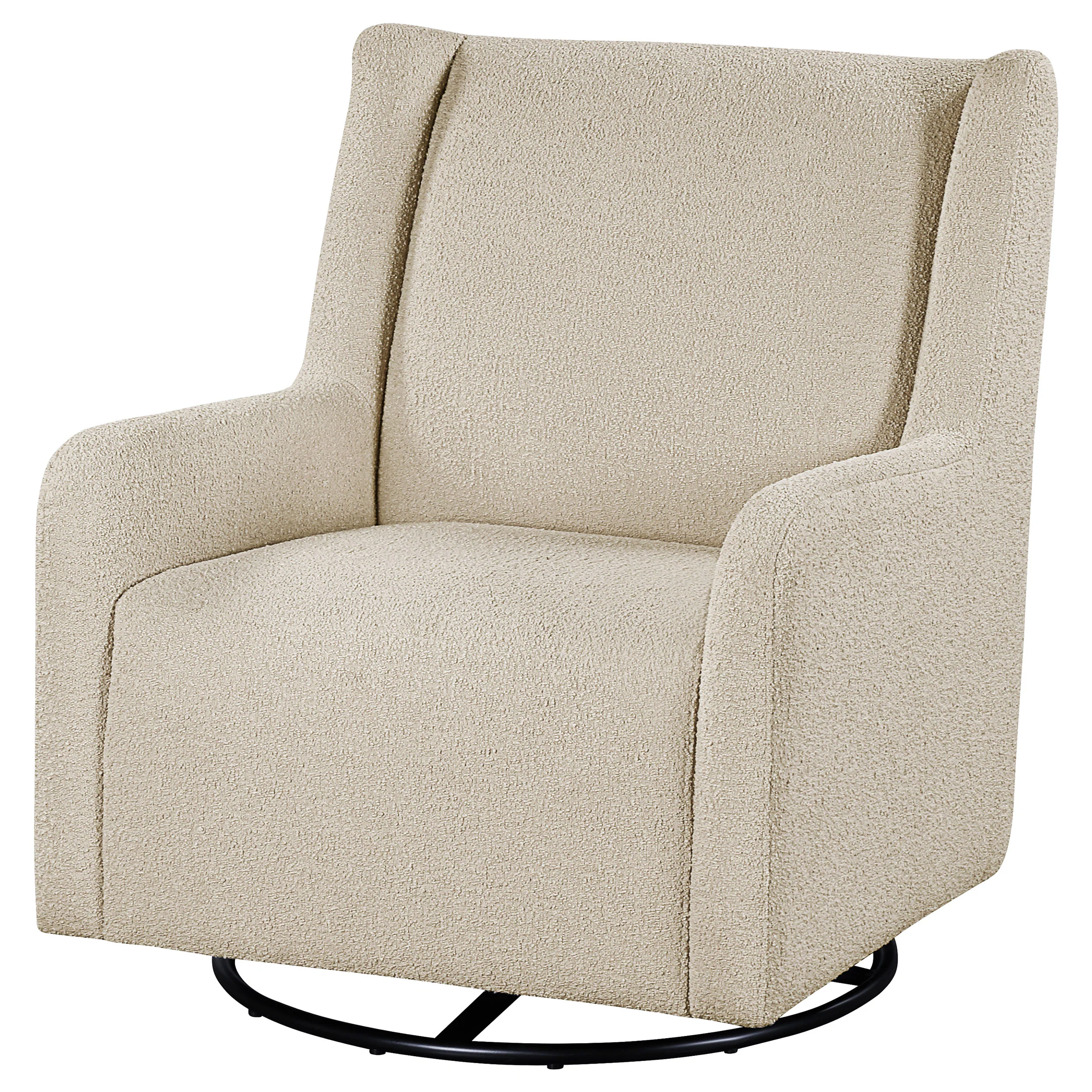 Serra Boucle Upholstered Swivel Glider in Sandy Beige - Image 4