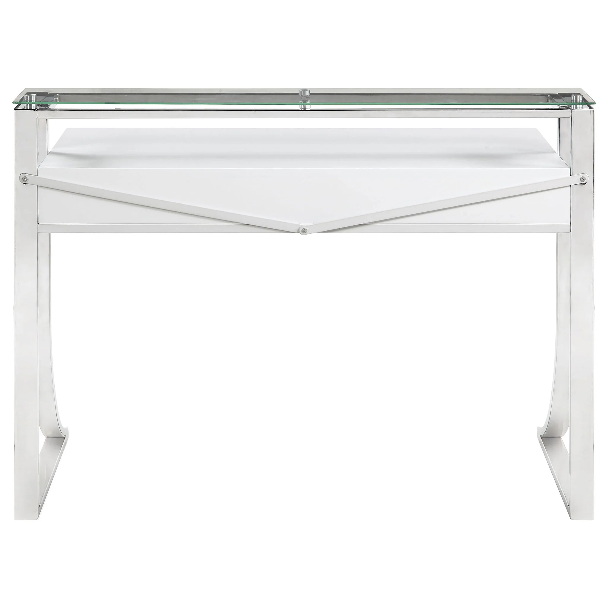 Serrano - 2 Drawer Writing Desk With Polished And Tempered Glass Hutch - Glossy White - Image 9