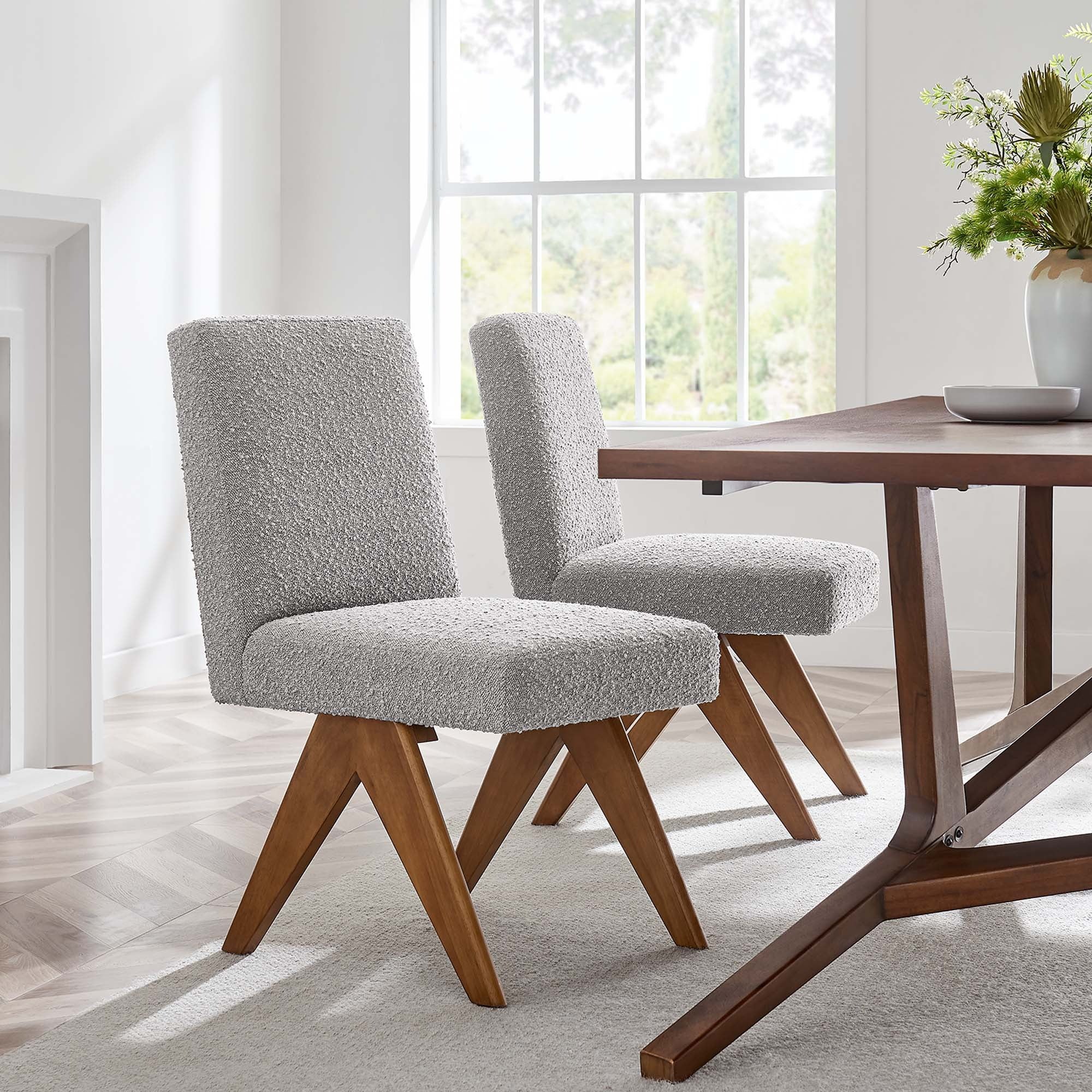 Set of 2 Boucle Fabric Dining Side Chairs with V-Shaped Legs - Image 16