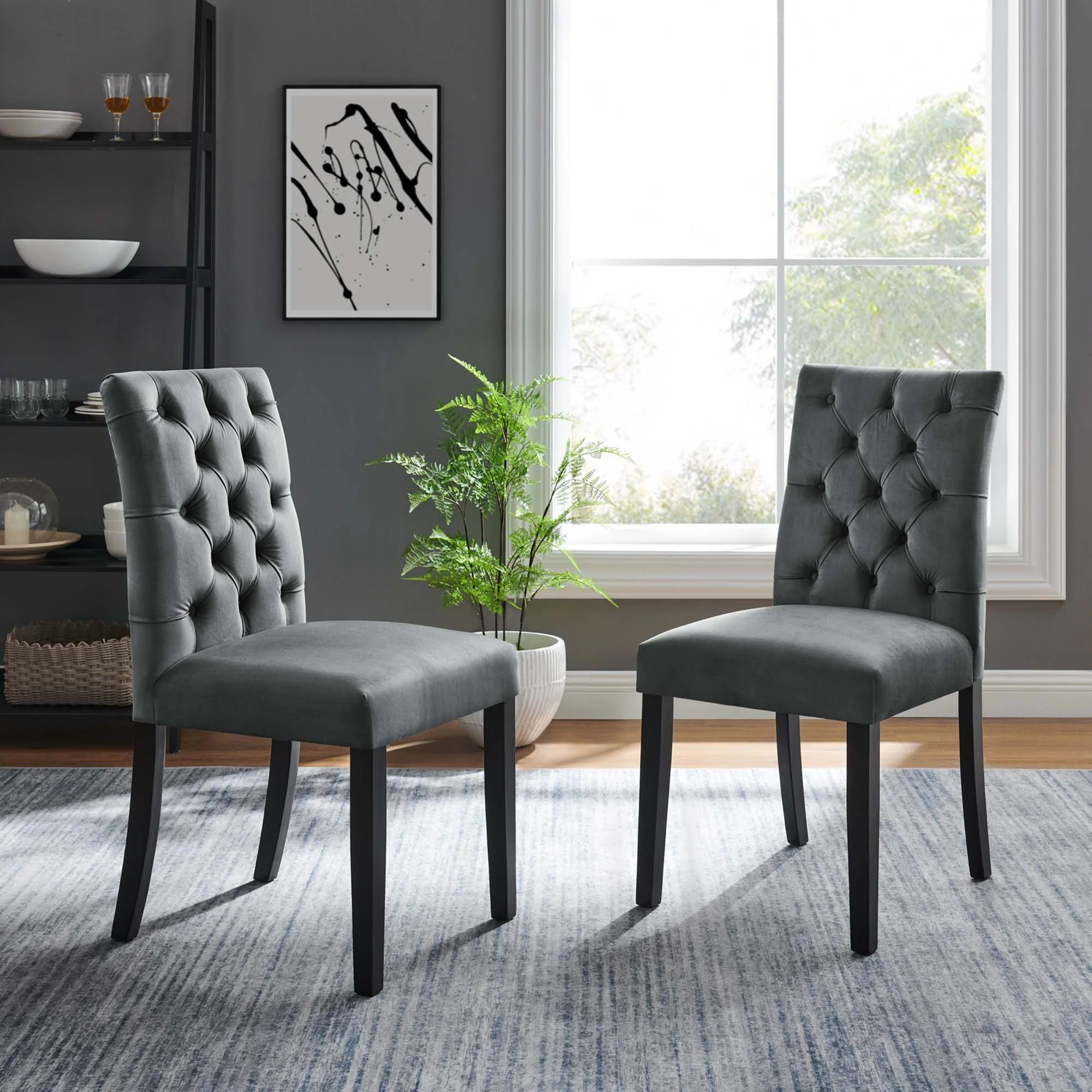 Set of 2 Button Tufted Performance Velvet Dining Chairs - Image 13