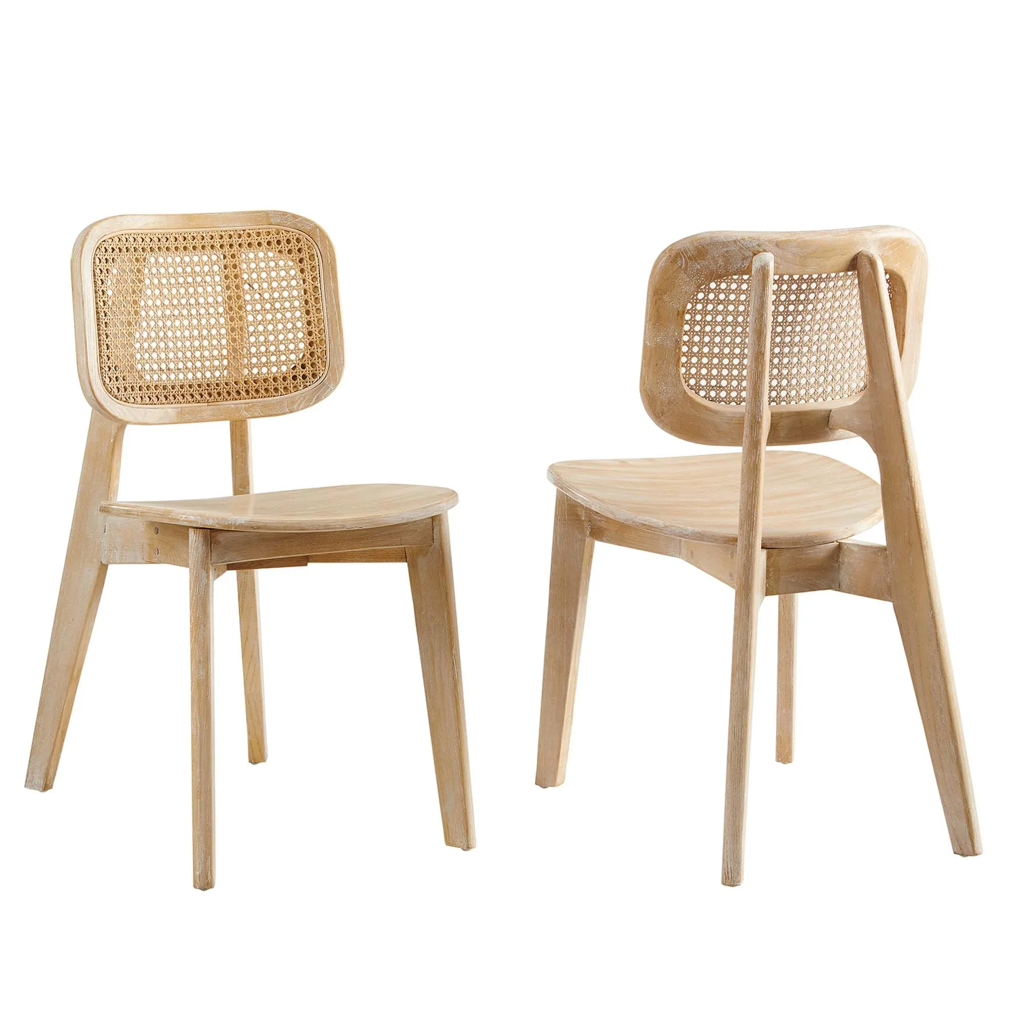 Set of 2 Coastal Farmhouse Elm Wood and Rattan Side Chairs - Image 10
