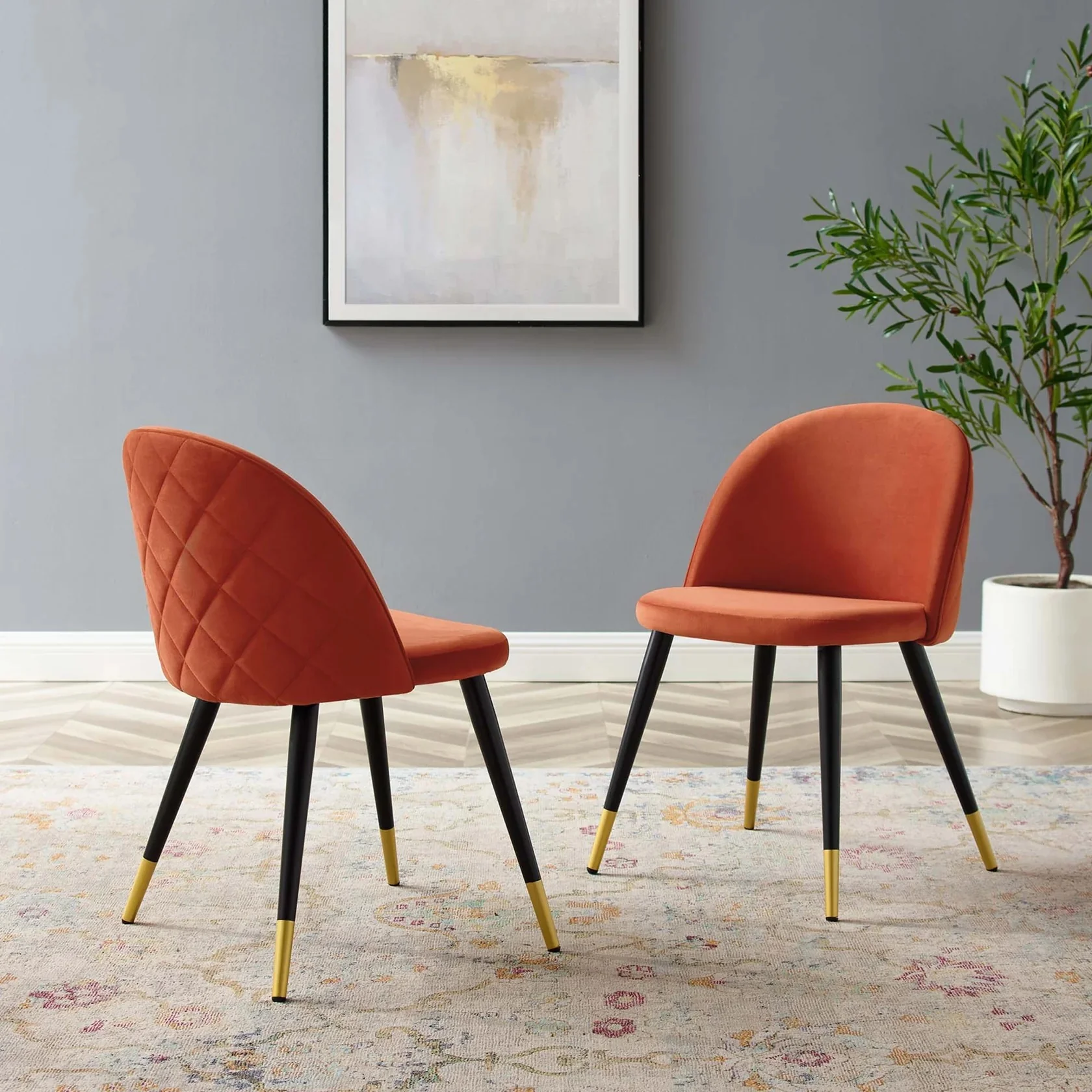 Set of 2 Diamond Lattice Performance Velvet Dining Chairs - Image 7