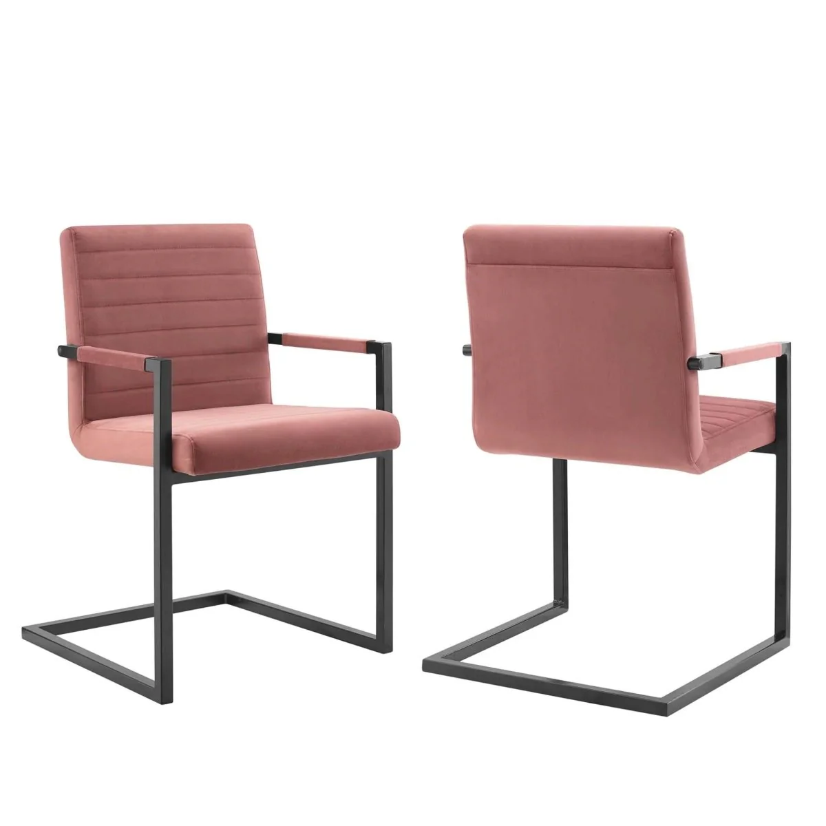 Set of 2 Dusty Rose Channel Tufted Performance Velvet Sled Base Dining Chairs