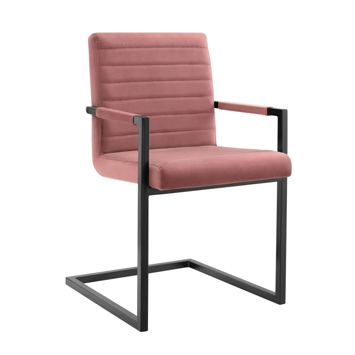 Set of 2 Dusty Rose Channel Tufted Performance Velvet Sled Base Dining Chairs - Image 4