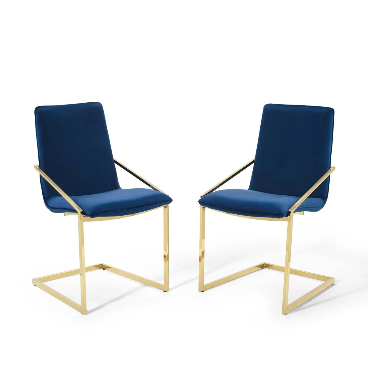 Set of 2 Geometric Gold Stainless Steel Performance Velvet Dining Armchairs - Image 13