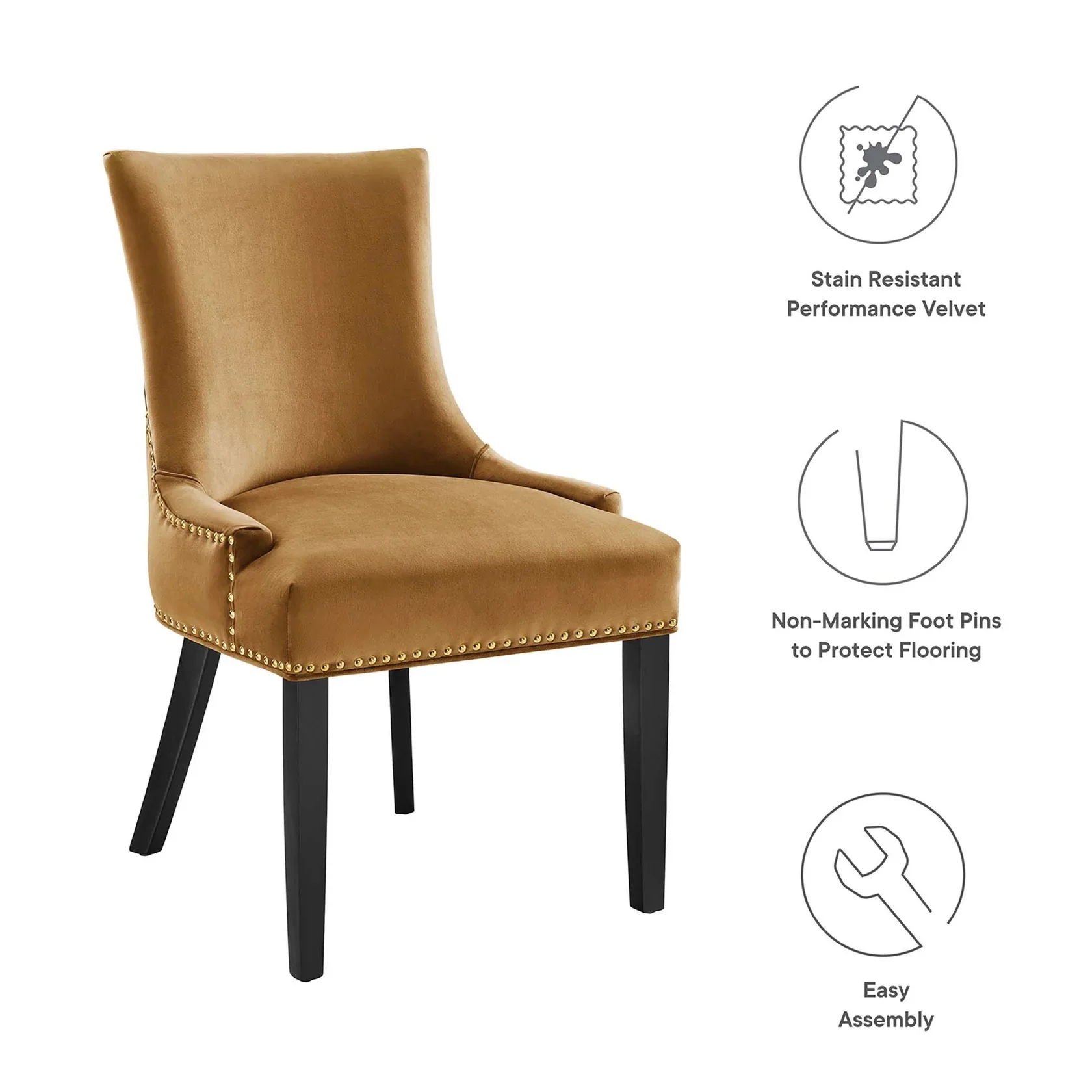 Set of 2 Hourglass Performance Velvet Dining Chairs with Nailhead Trim - Image 15