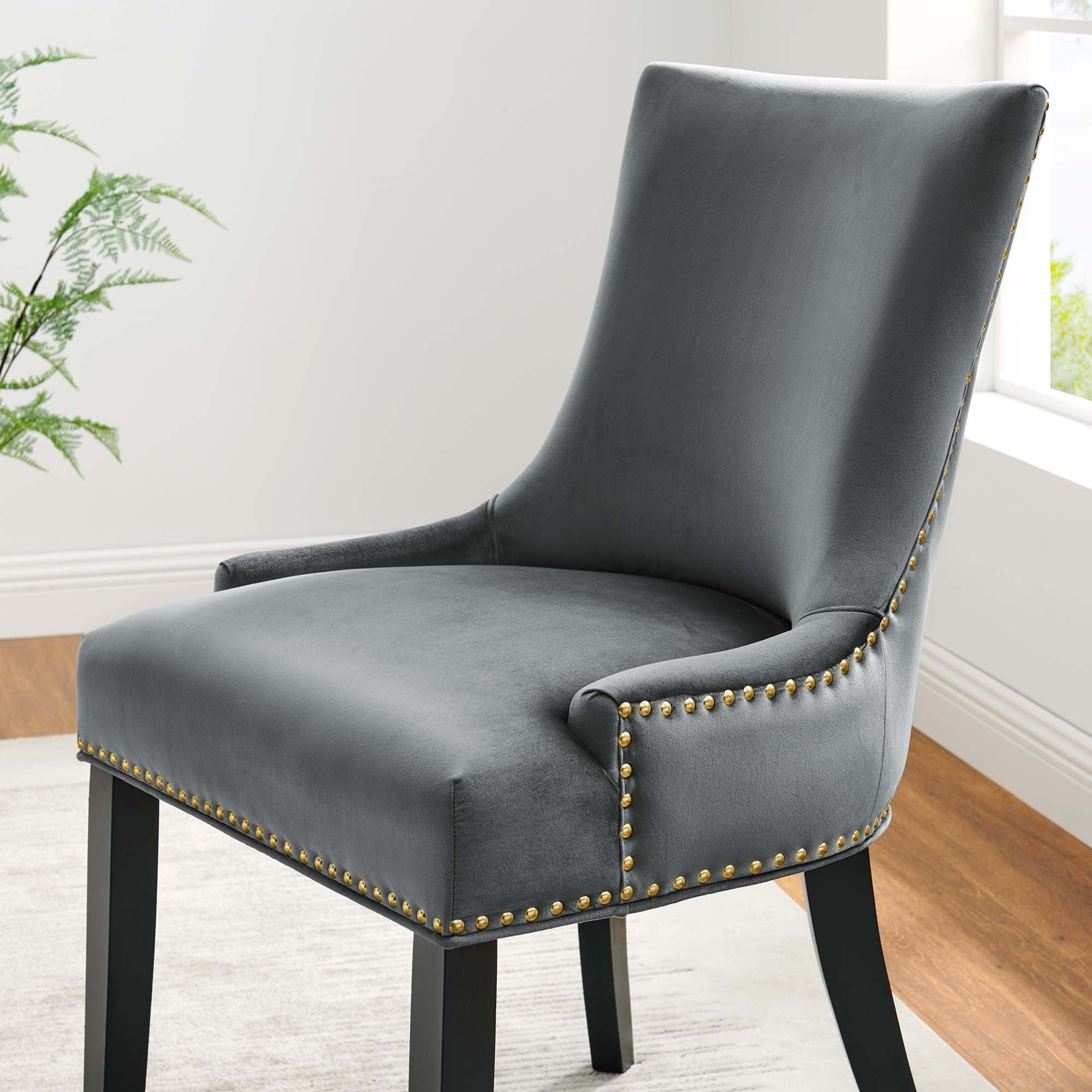 Set of 2 Hourglass Performance Velvet Dining Chairs with Nailhead Trim - Image 19