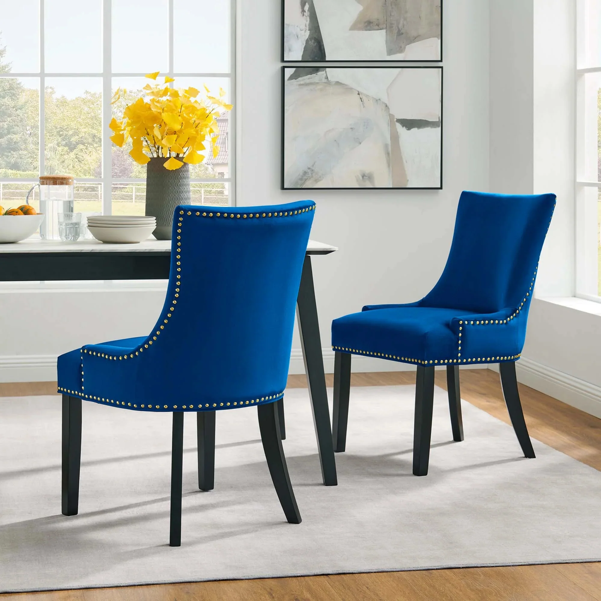 Set of 2 Hourglass Performance Velvet Dining Chairs with Nailhead Trim - Image 32
