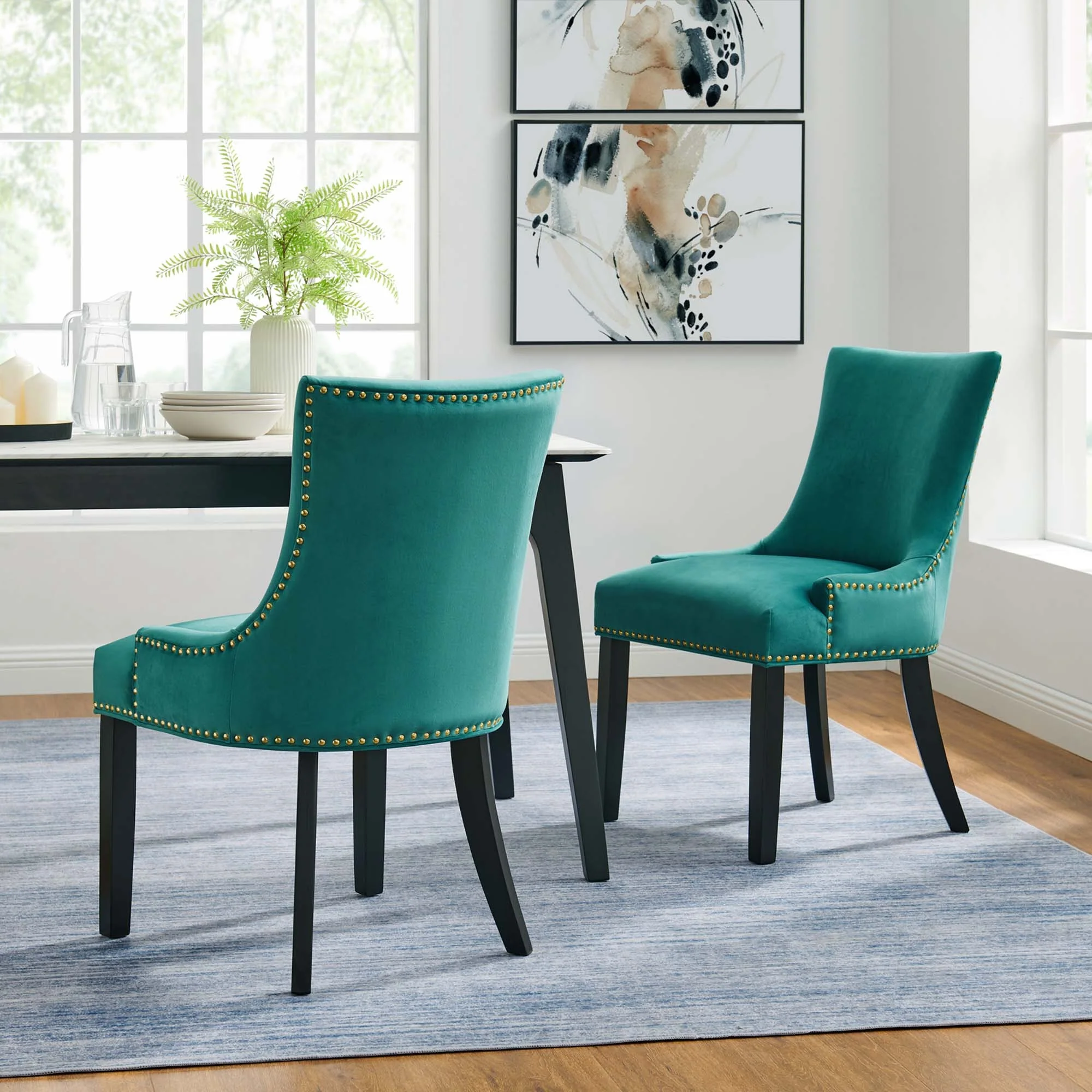 Set of 2 Hourglass Performance Velvet Dining Chairs with Nailhead Trim - Image 50