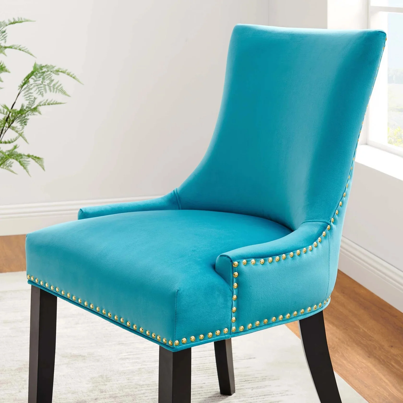 Set of 2 Hourglass Performance Velvet Dining Chairs with Nailhead Trim - Image 7