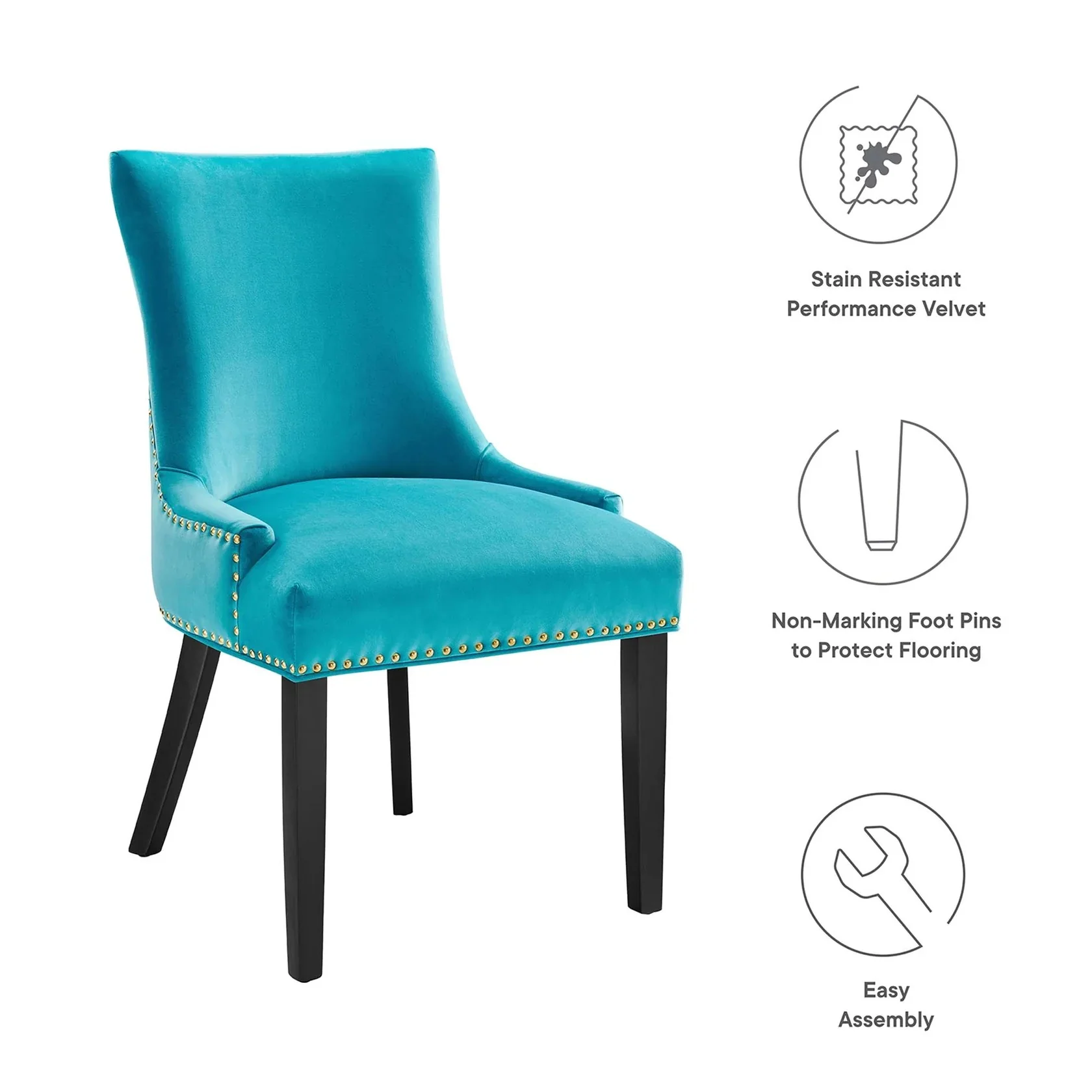 Set of 2 Hourglass Performance Velvet Dining Chairs with Nailhead Trim - Image 8