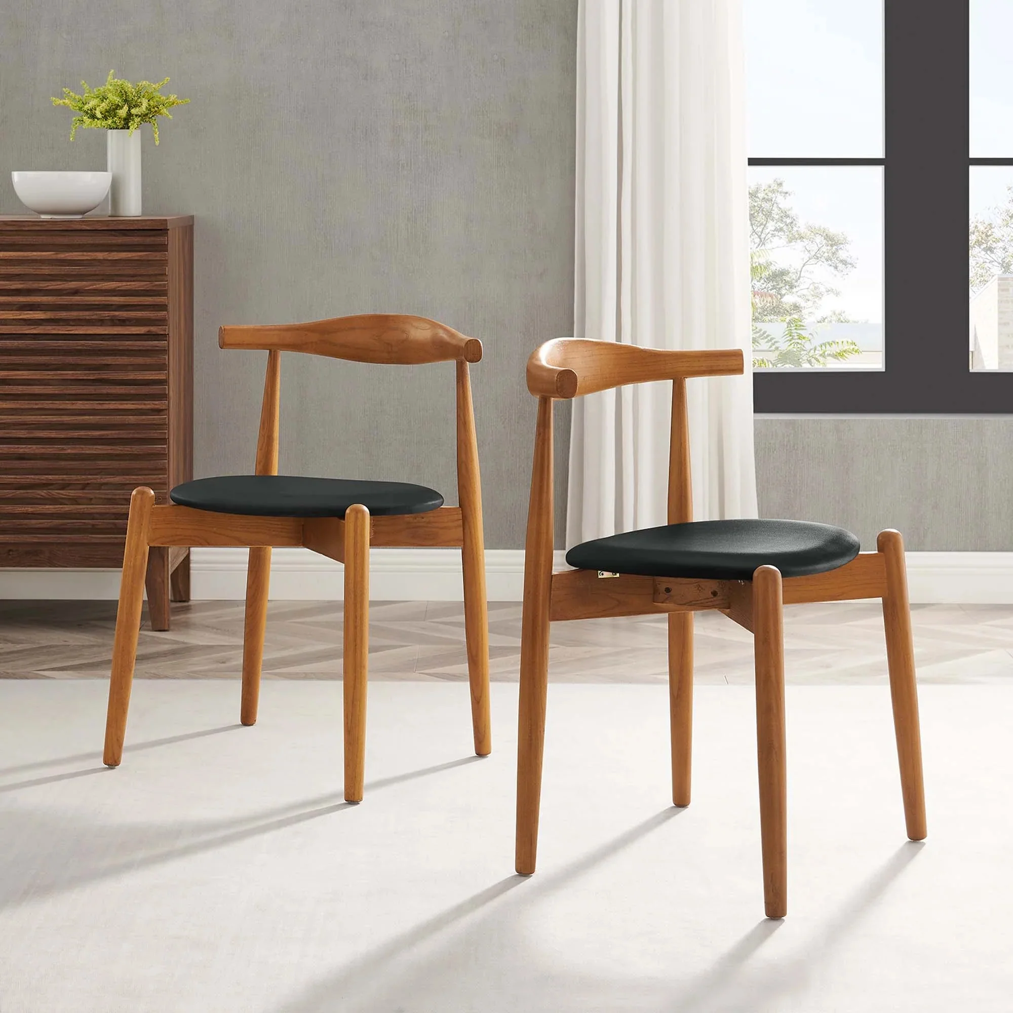 Set of 2 Natural Beech Wood Vinyl Upholstered Dining Side Chairs - Image 2