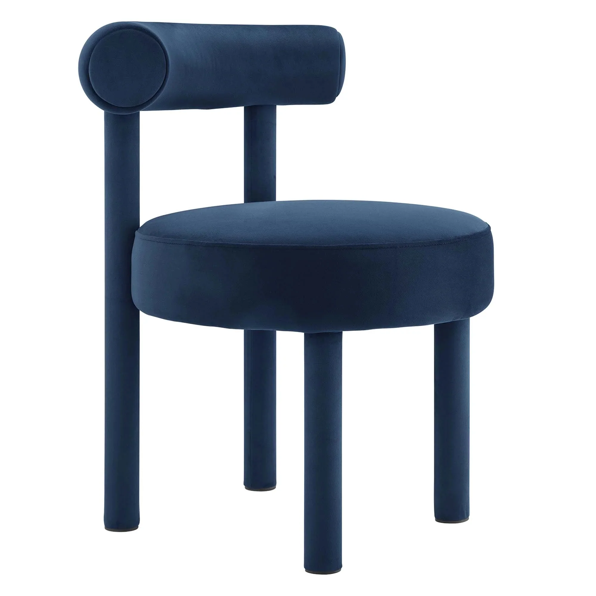 Set of 2 Performance Velvet Circular Dining Chairs with Bolster Backrest - Image 3