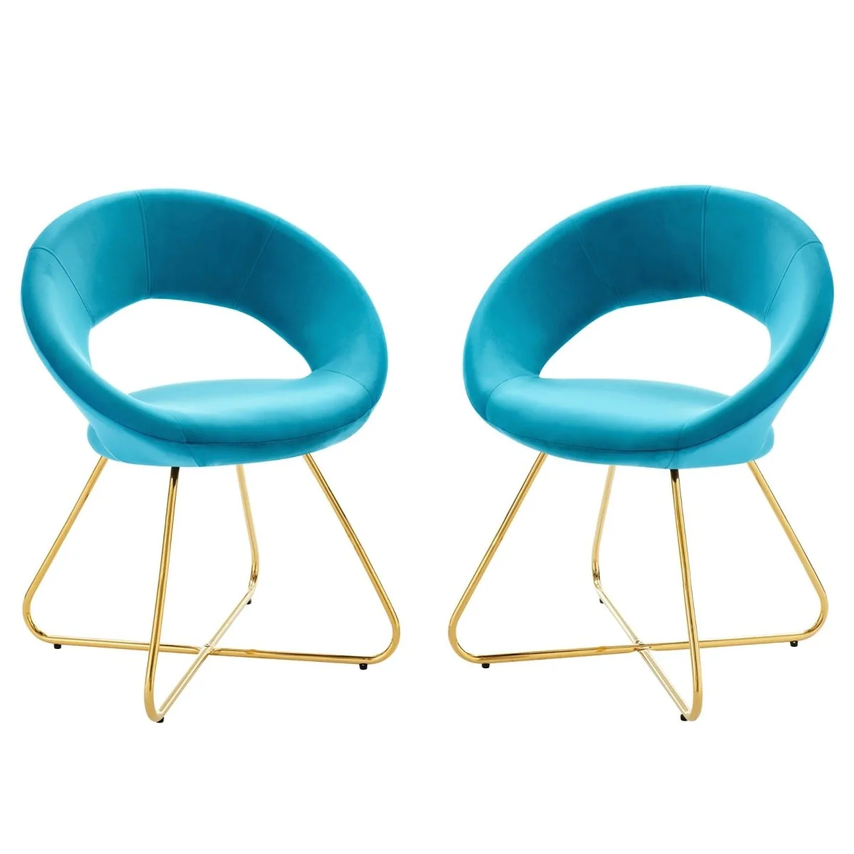 Set of 2 Performance Velvet Circular Dining Chairs with Gold Hairpin Legs