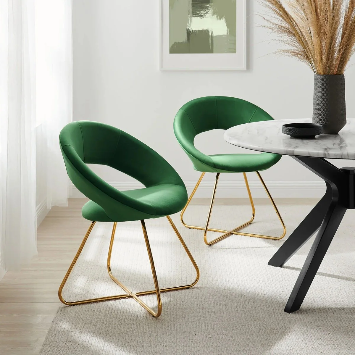 Set of 2 Performance Velvet Circular Dining Chairs with Gold Hairpin Legs - Image 21