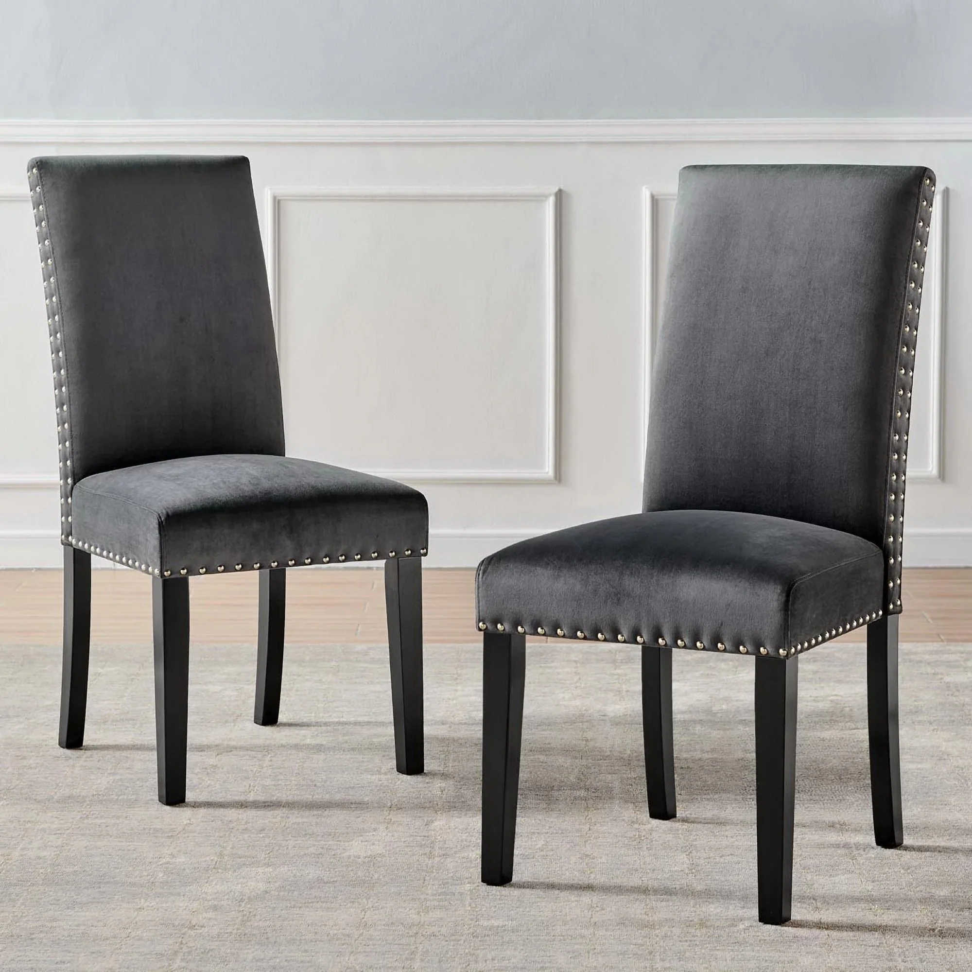 Set of 2 Performance Velvet Dining Side Chairs with Nailhead Trim - Image 7