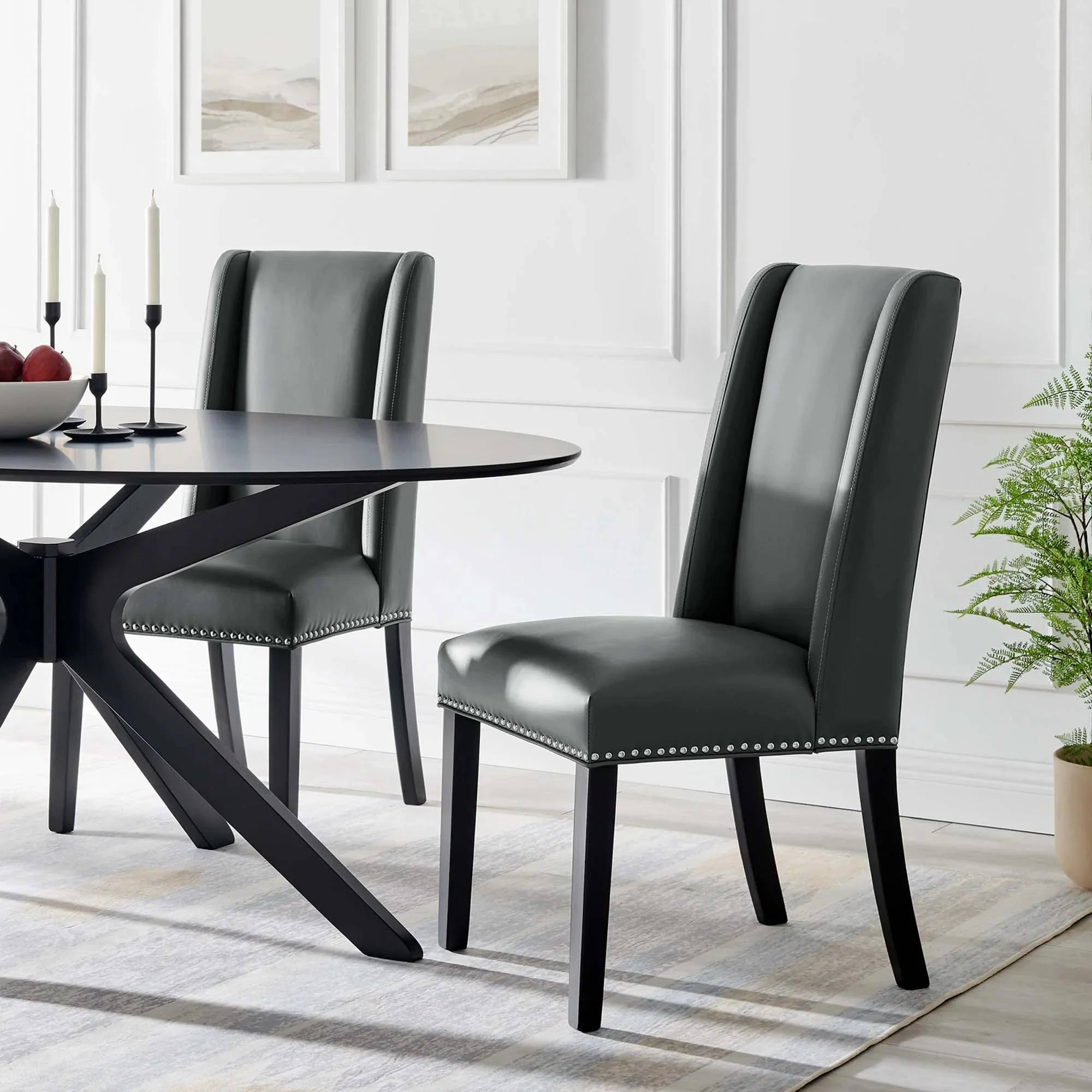Set of 2 Vinyl Dining Side Chairs with Antique Copper Nailhead Trim - Image 13