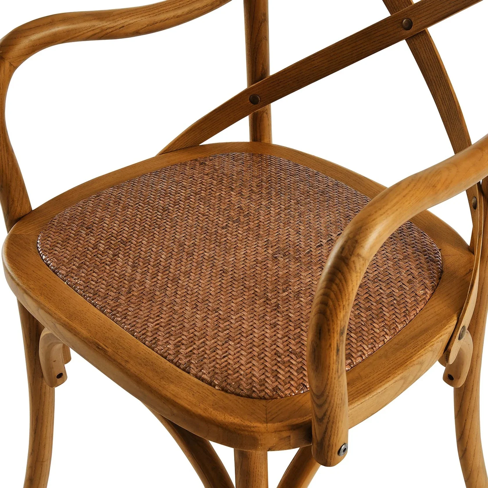 Set of 2 Walnut Wood Dining Armchairs with Rattan Seat - Image 7