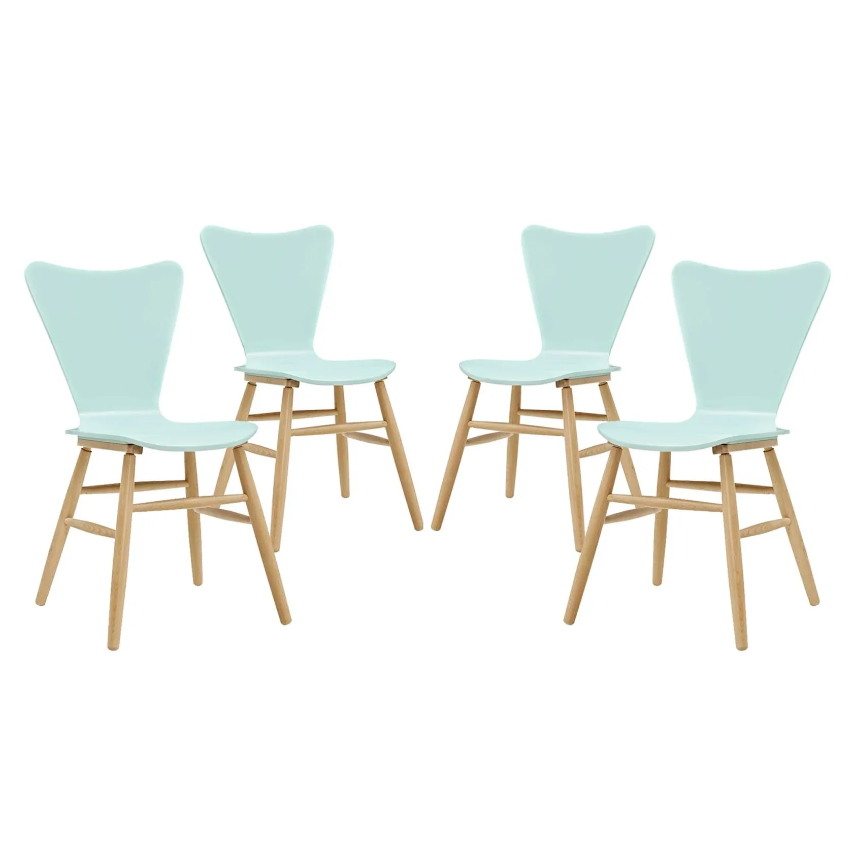 Set of 4 Light Blue Mid-Century Modern Bentwood Dining Chairs