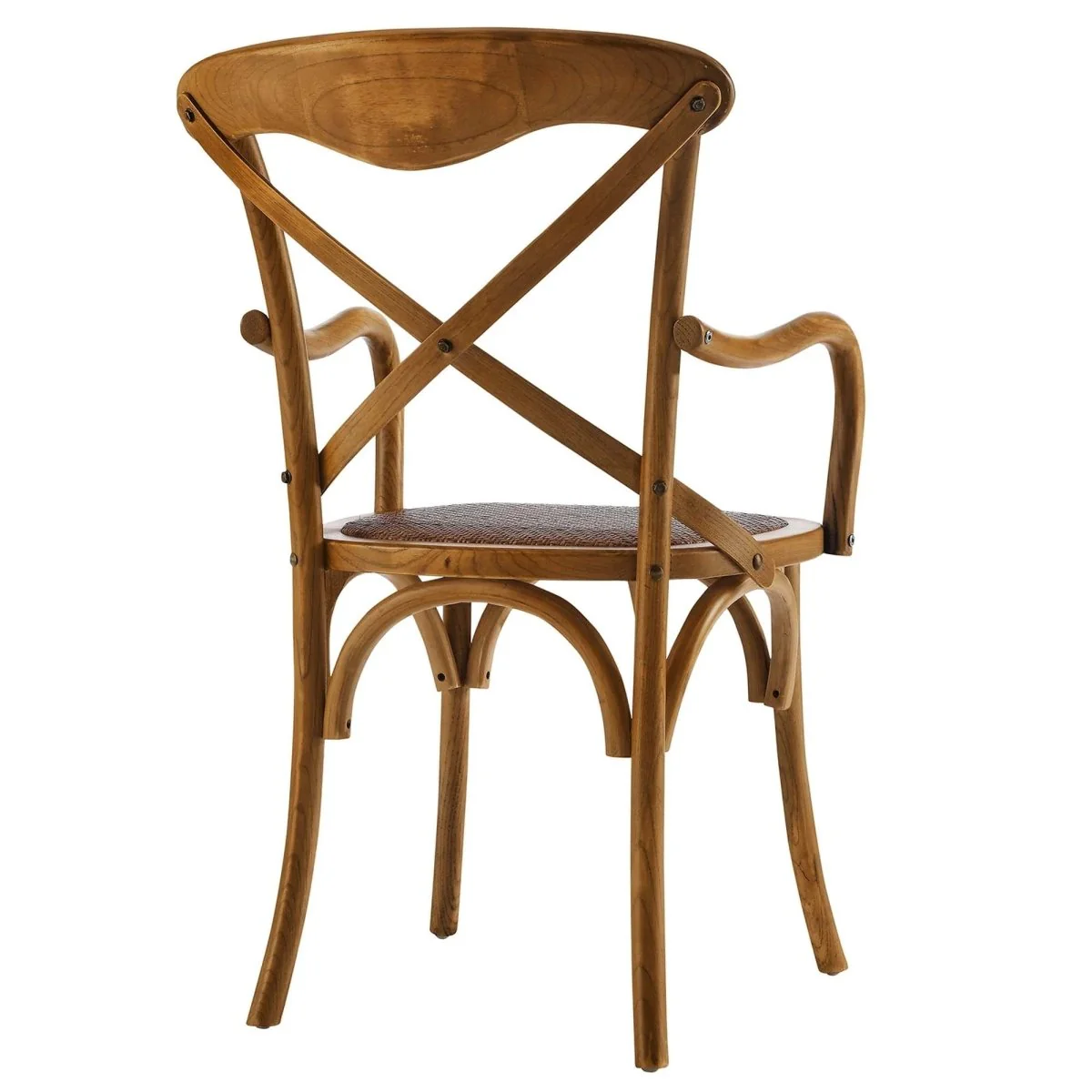 Set of 4 Walnut Wood Dining Armchairs with Rattan Seat - Image 5