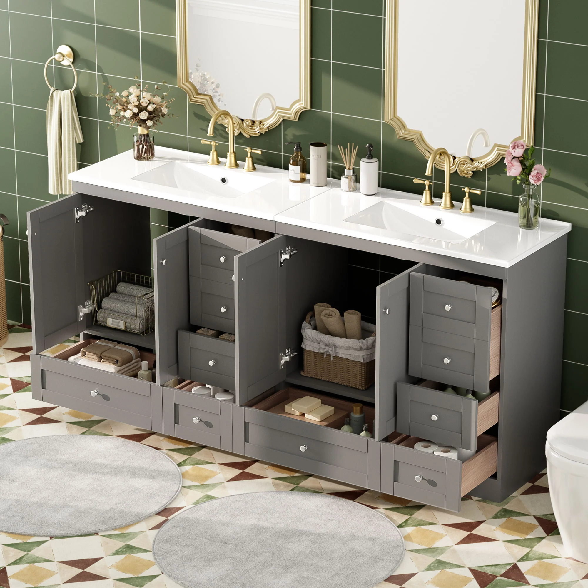 Shaker Free Standing Bathroom Vanity Cabinet With Sink, Soft Close Drawers, Soft Close Doors - Image 10