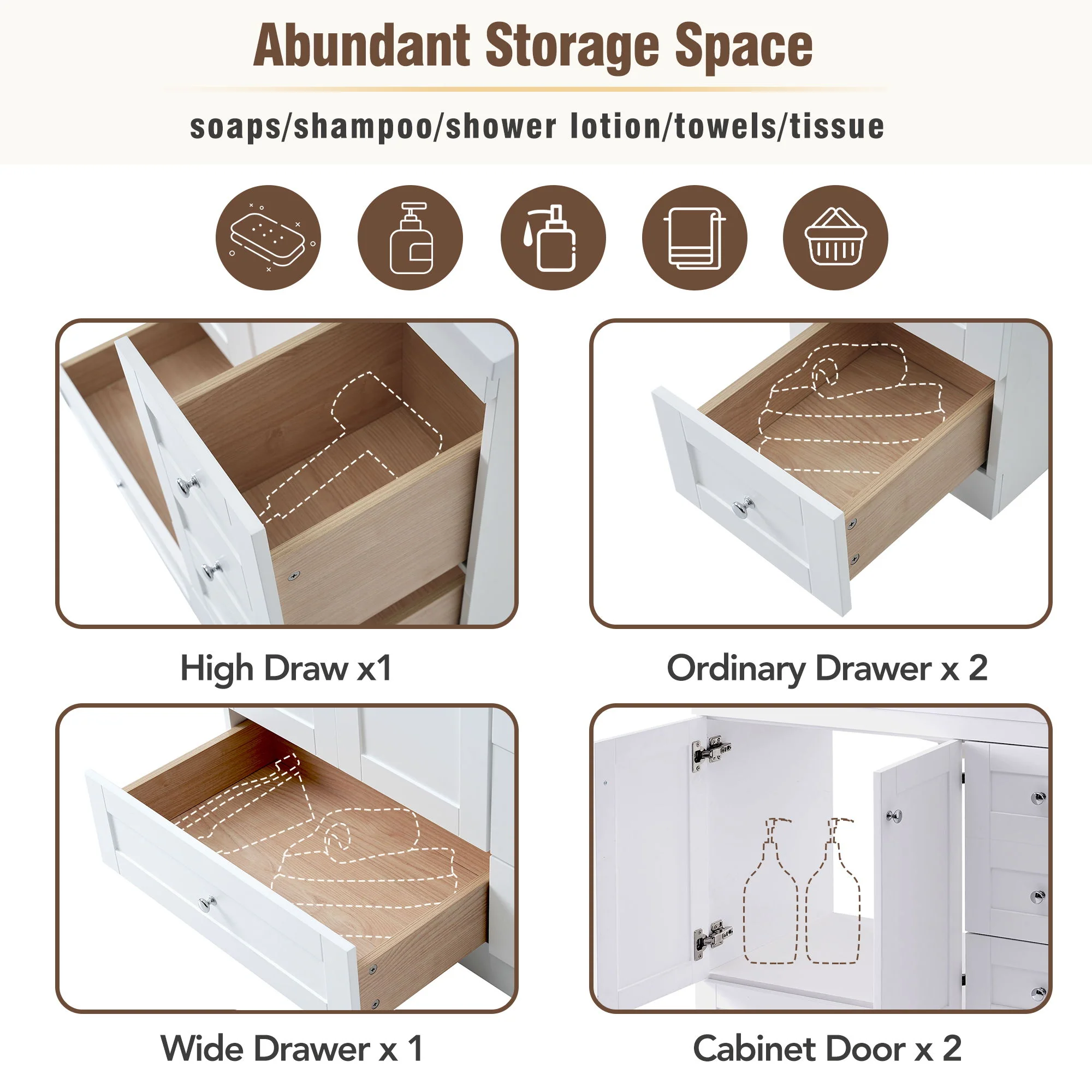 Shaker Free Standing Bathroom Vanity Cabinet With Sink, Soft Close Drawers, Soft Close Doors - Image 11