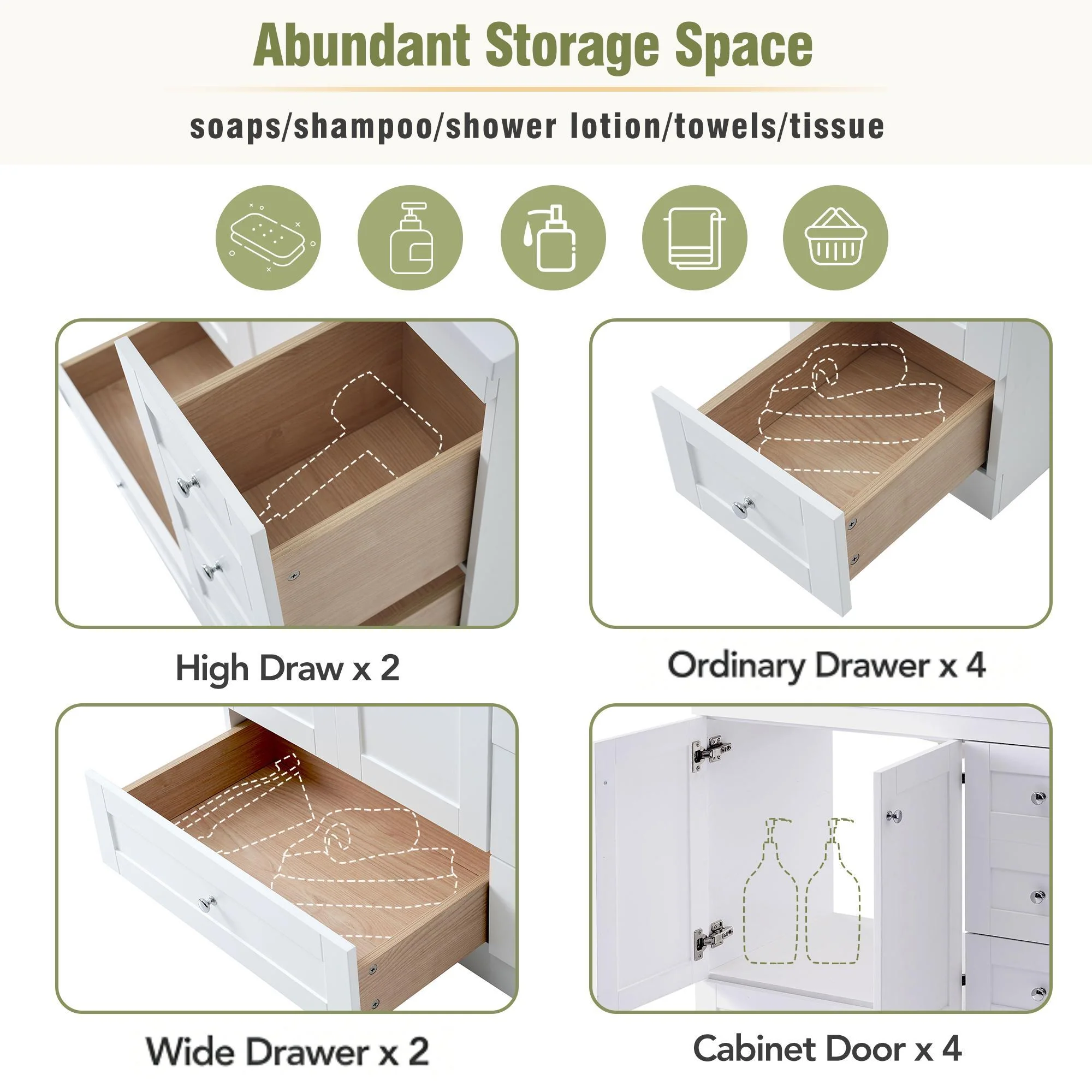 Shaker Free Standing Bathroom Vanity Cabinet With Sink, Soft Close Drawers, Soft Close Doors - Image 13