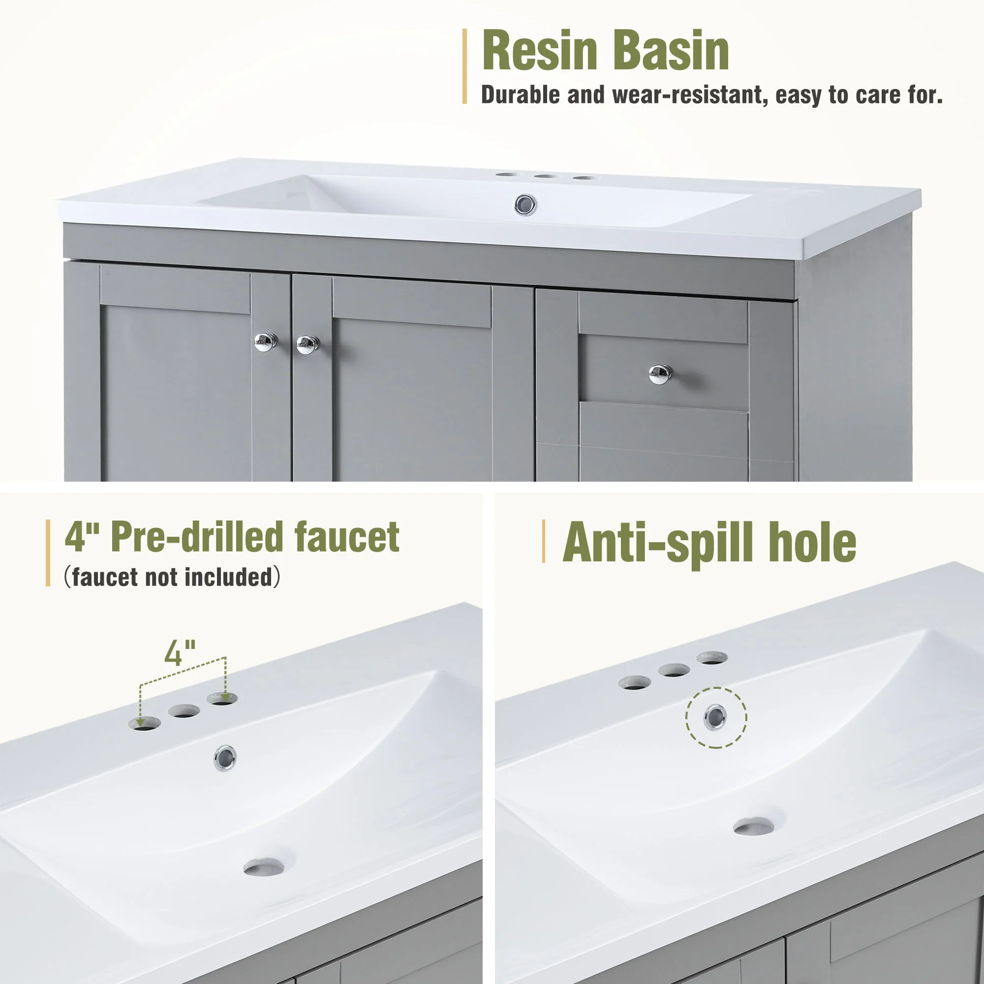 Shaker Free Standing Bathroom Vanity Cabinet With Sink, Soft Close Drawers, Soft Close Doors - Image 15