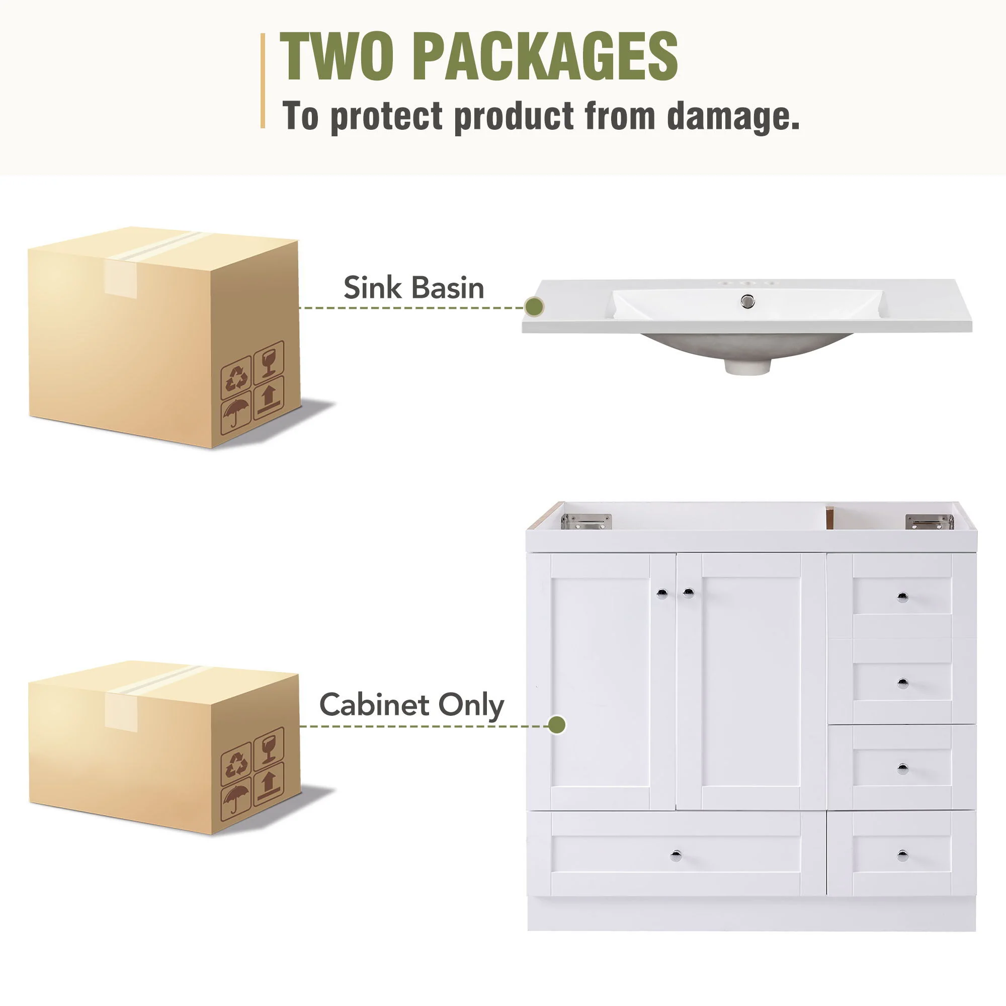 Shaker Free Standing Bathroom Vanity Cabinet With Sink, Soft Close Drawers, Soft Close Doors - Image 20