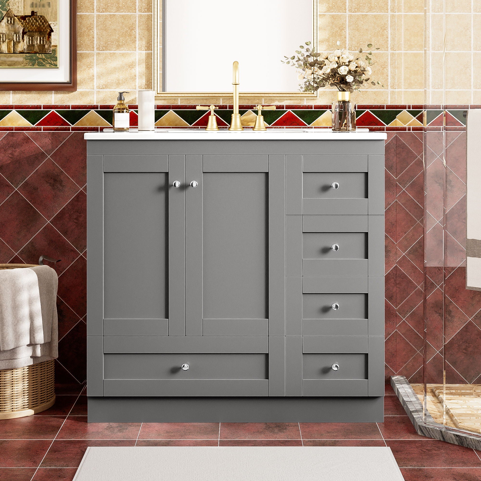Shaker Free Standing Bathroom Vanity Cabinet With Sink, Soft Close Drawers, Soft Close Doors - Image 41