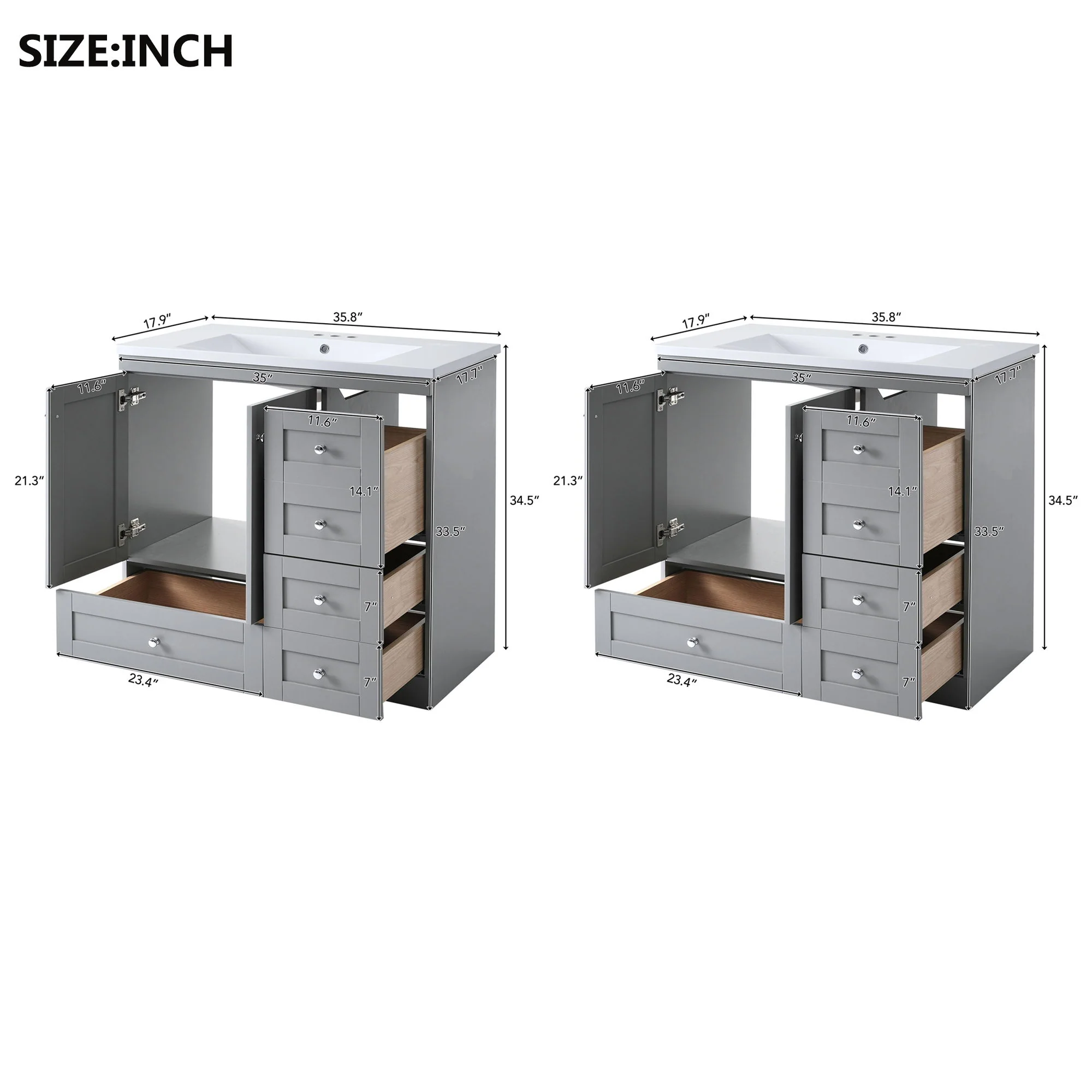 Shaker Free Standing Bathroom Vanity Cabinet With Sink, Soft Close Drawers, Soft Close Doors - Image 46