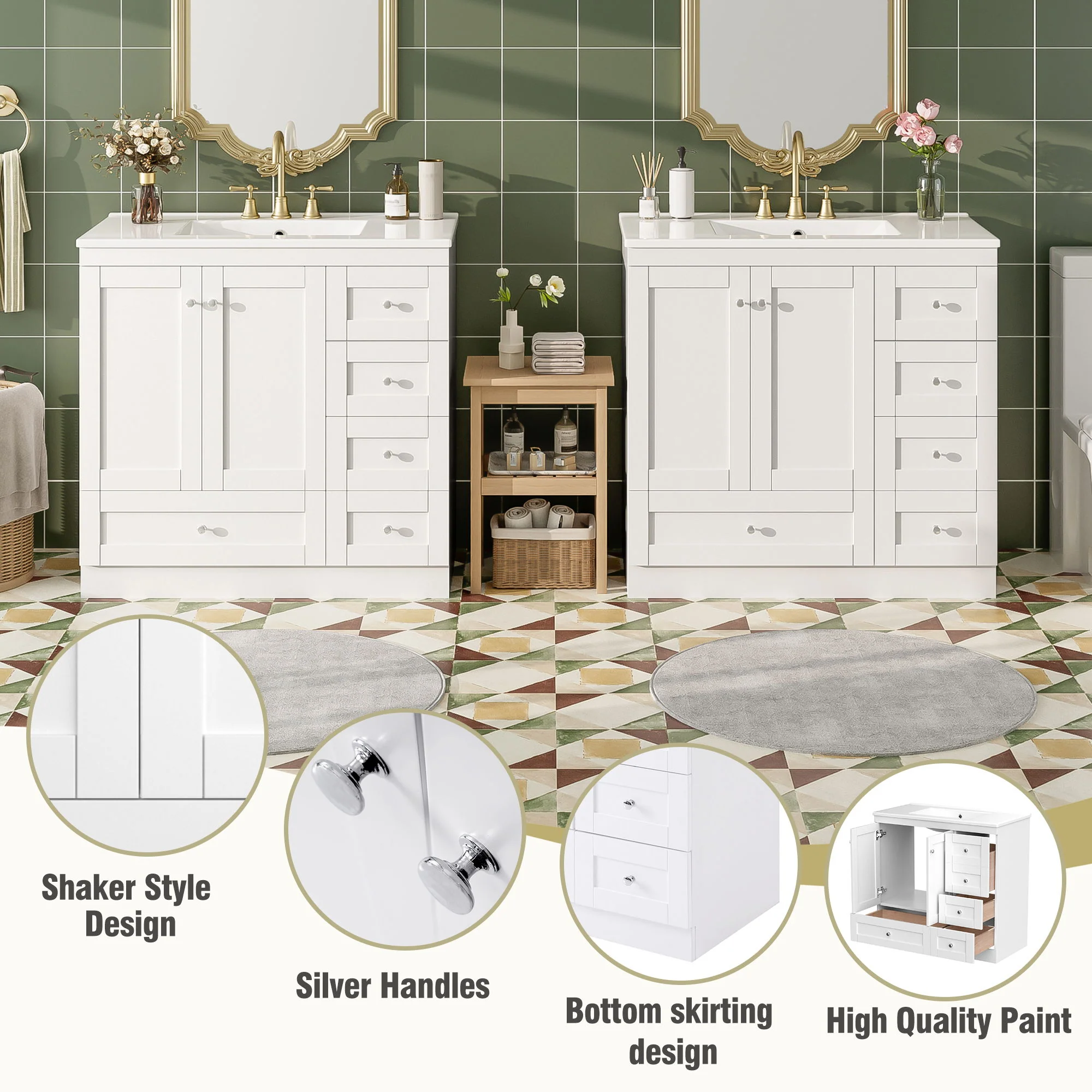 Shaker Free Standing Bathroom Vanity Cabinet With Sink, Soft Close Drawers, Soft Close Doors - Image 49