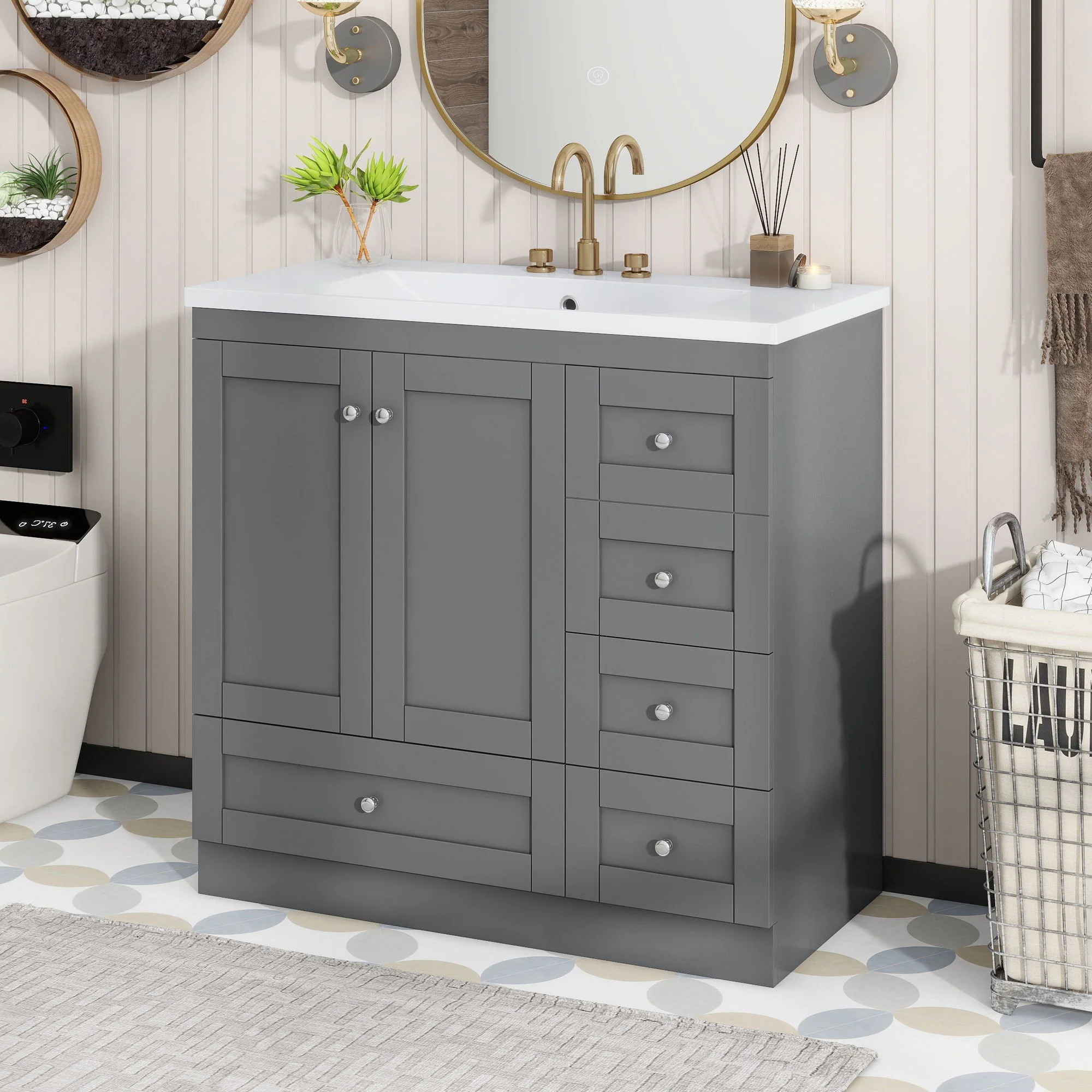 Shaker Free Standing Bathroom Vanity Cabinet With Sink, Soft Close Drawers, Soft Close Doors - Image 50