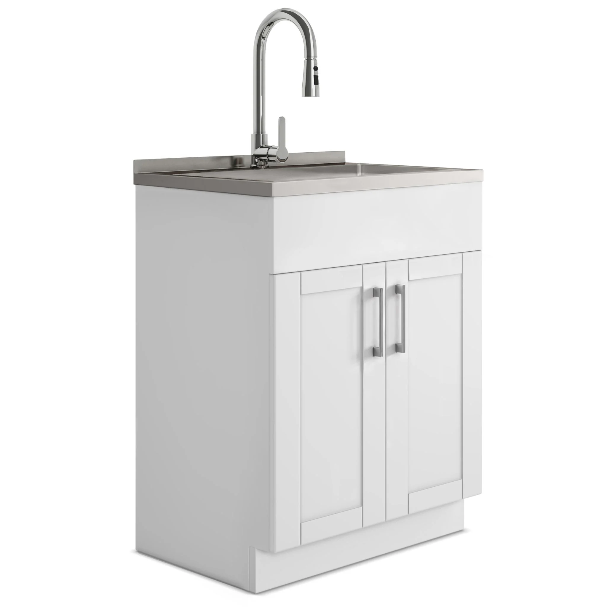 Shaker - Modern Wide, Laundry Cabinet With Faucet And Stainless Steel Sink - Image 2